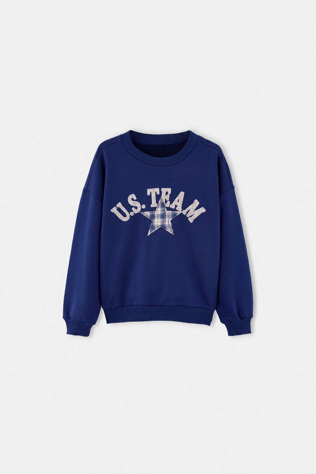 Girls' Navy Patch-Detail Crew-Neck Sweatshirt