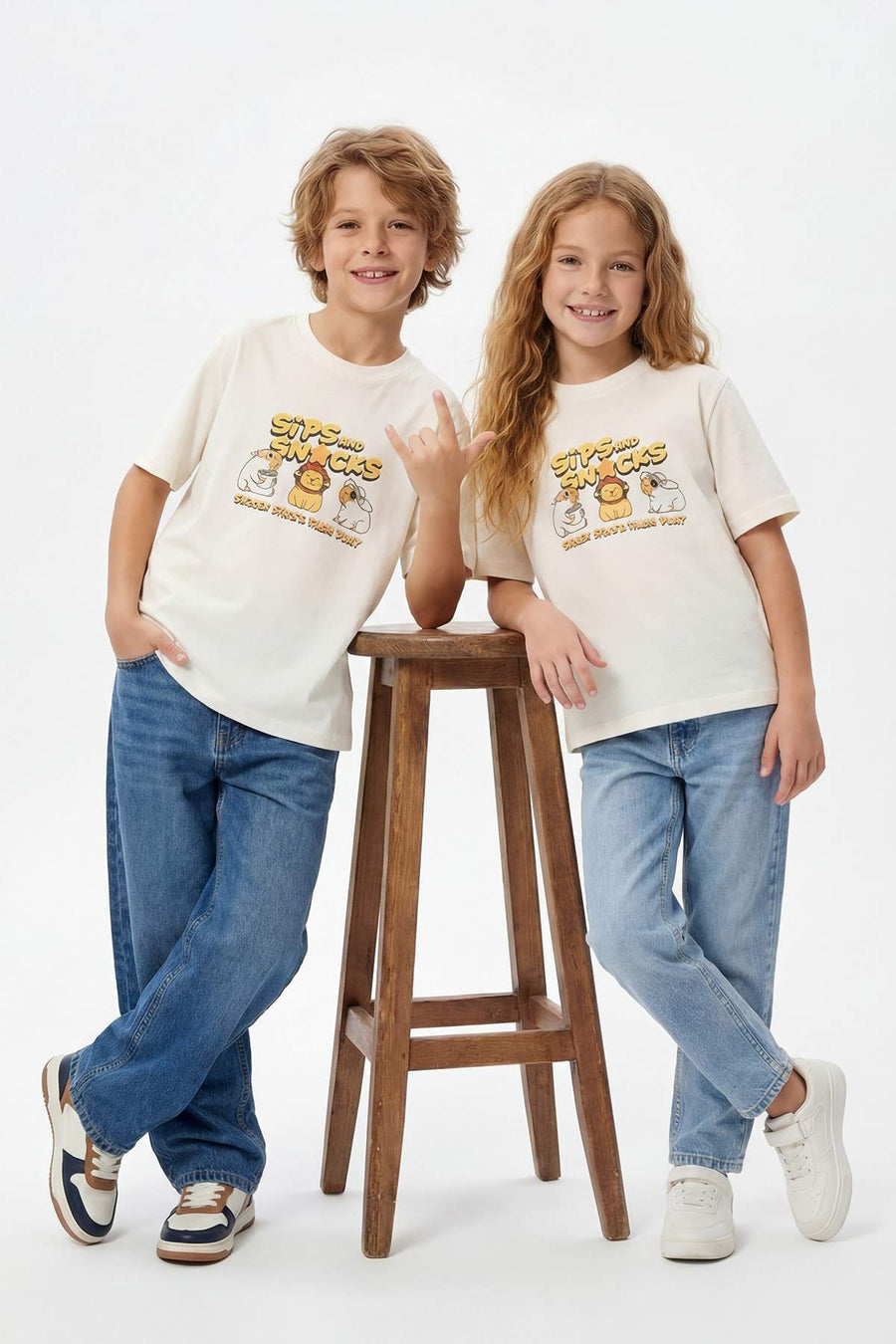 Kids' Ecru Capybara-Print T-Shirt