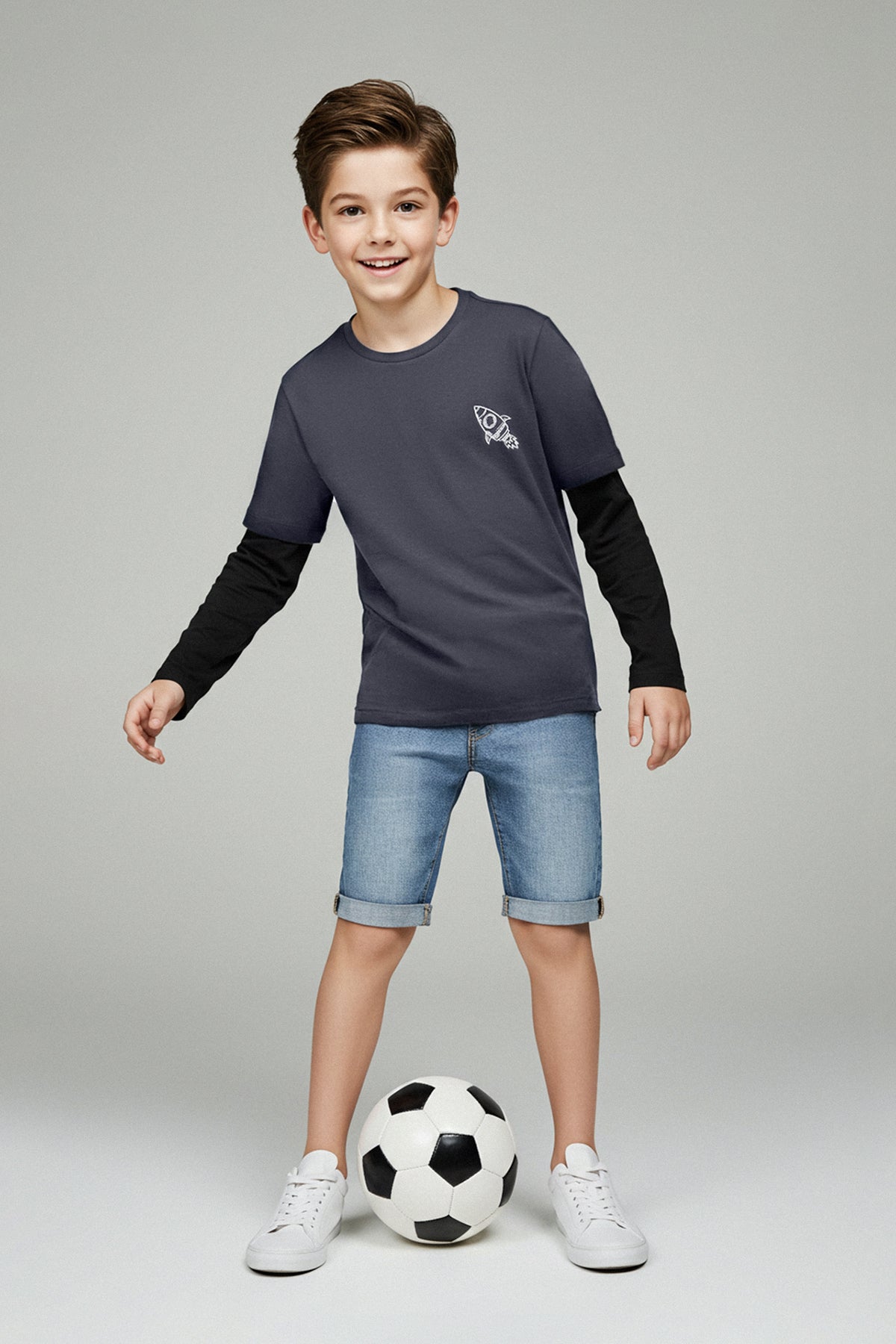 Boys' Charcoal Printed Cotton T-Shirt