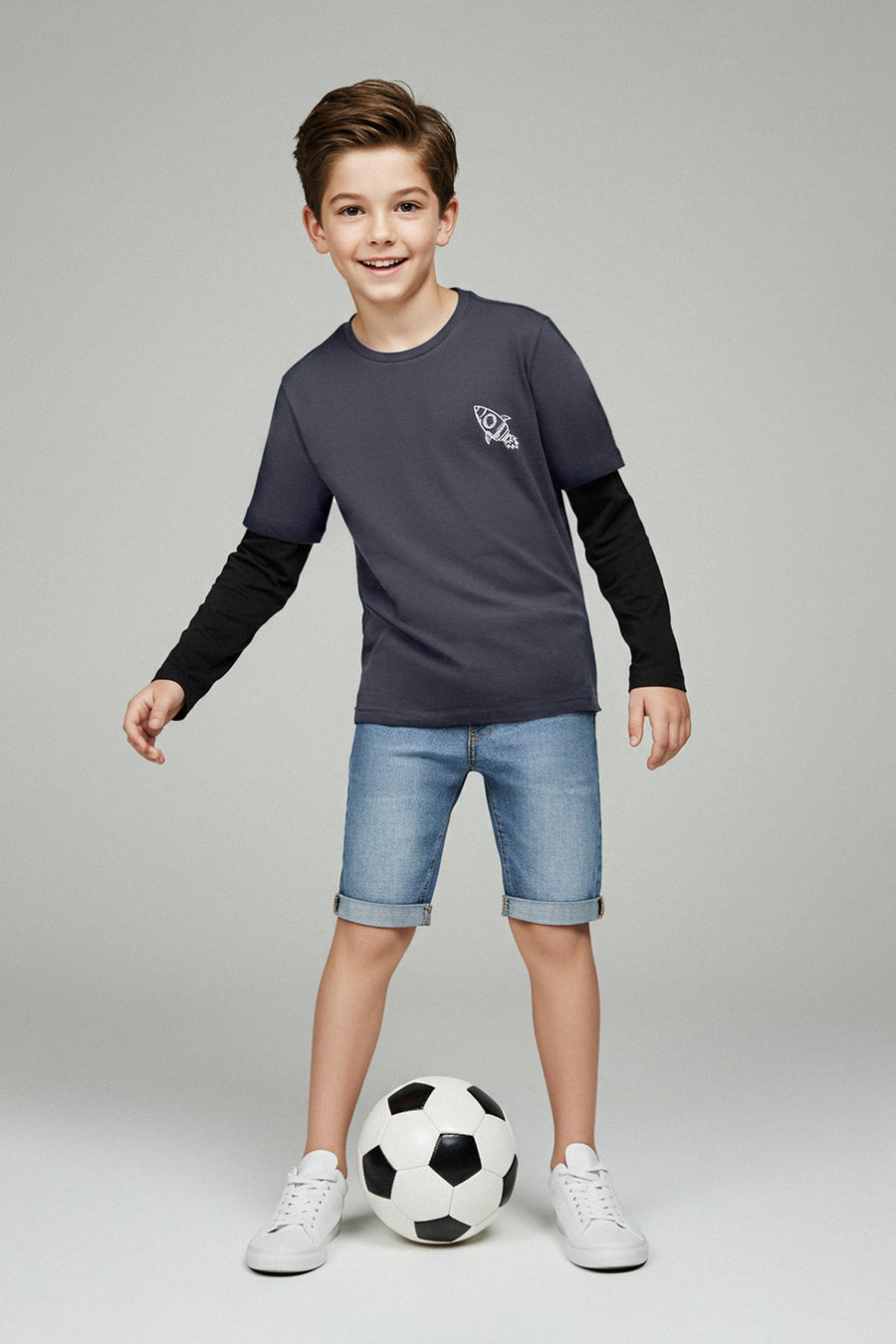 Boys' Charcoal Printed Cotton T-Shirt