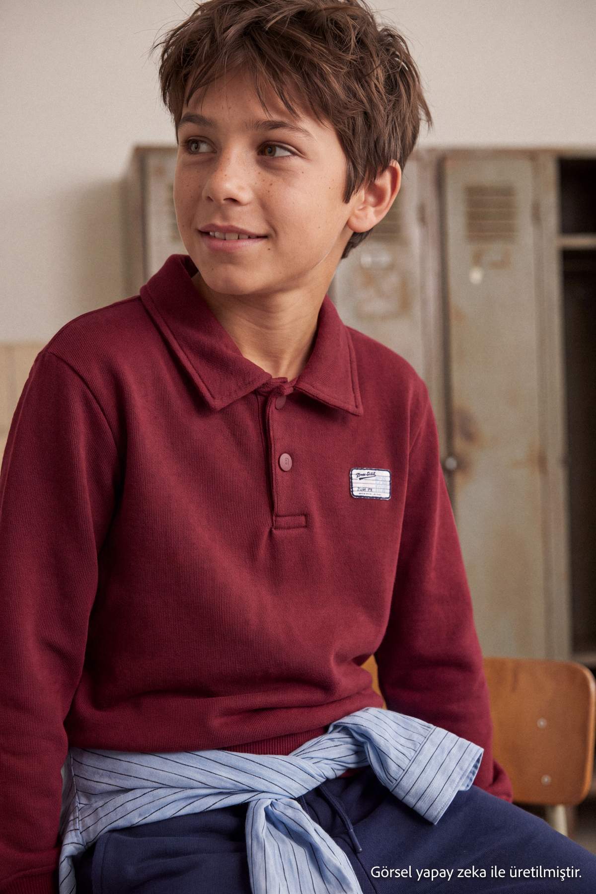 Boys' Burgundy Polo-Collar Sweatshirt & Jogger Set
