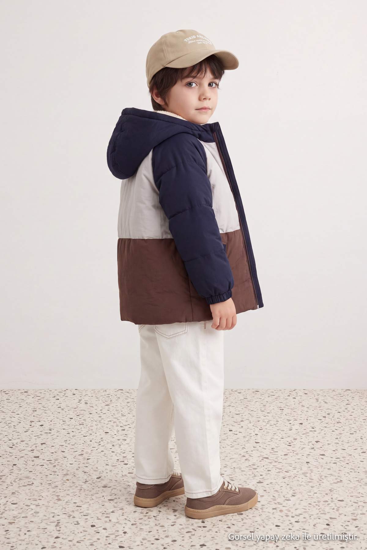Boys' Colour-Block Fleece-Lined Hooded Puffer Coat