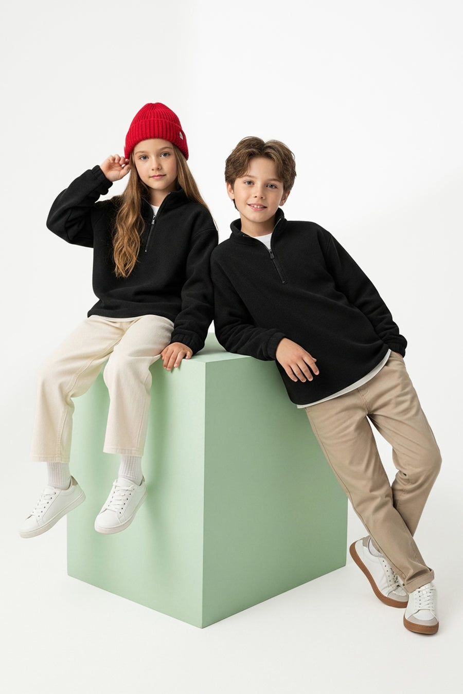 Kids' Black High-Neck Fleece Sweatshirt