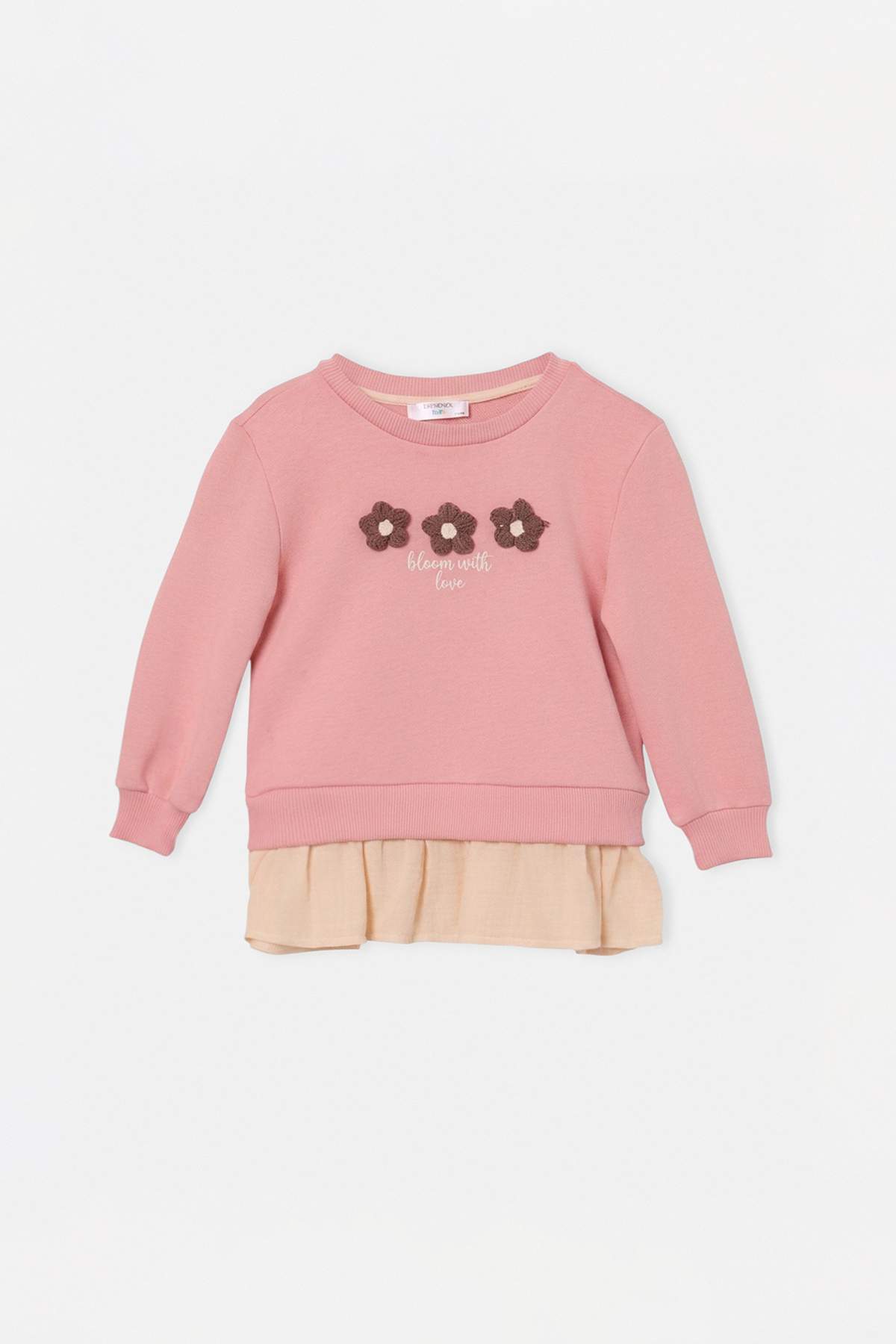 Girls' Powder Pink Embroidered Thick Sweatshirt