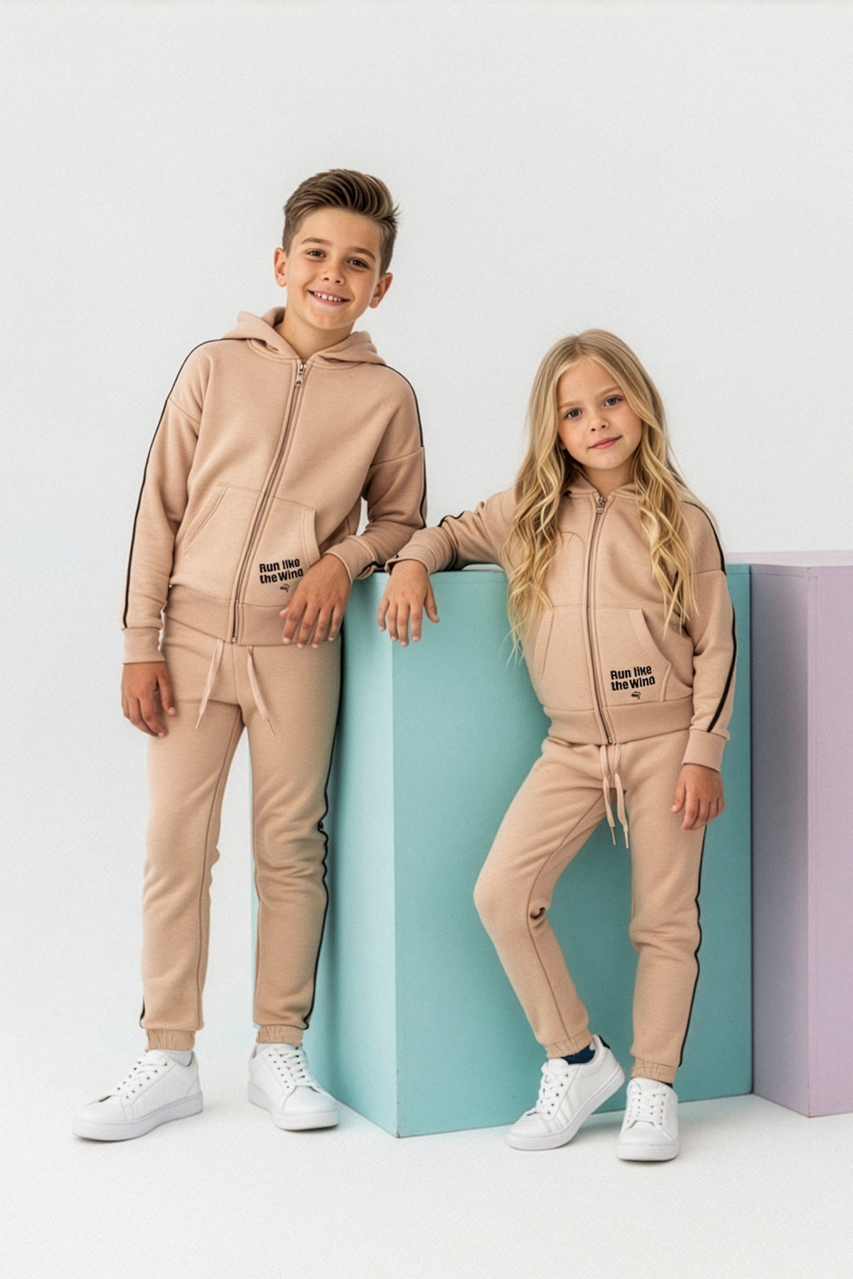 Kids' Beige Fleece-Lined Hoodie & Jogger Set