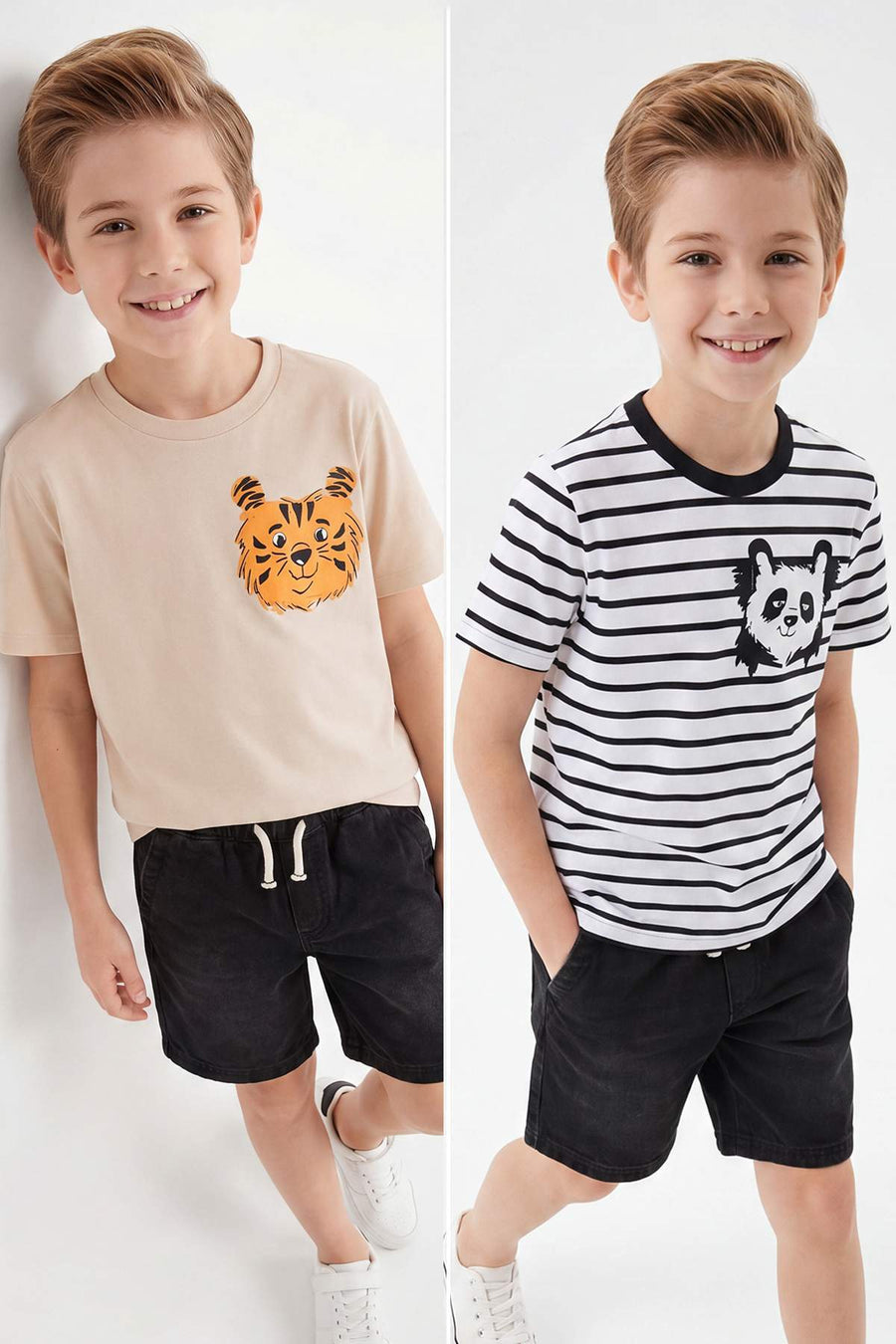 Boys' Stone & Ecru Printed T-Shirt 2-Pack