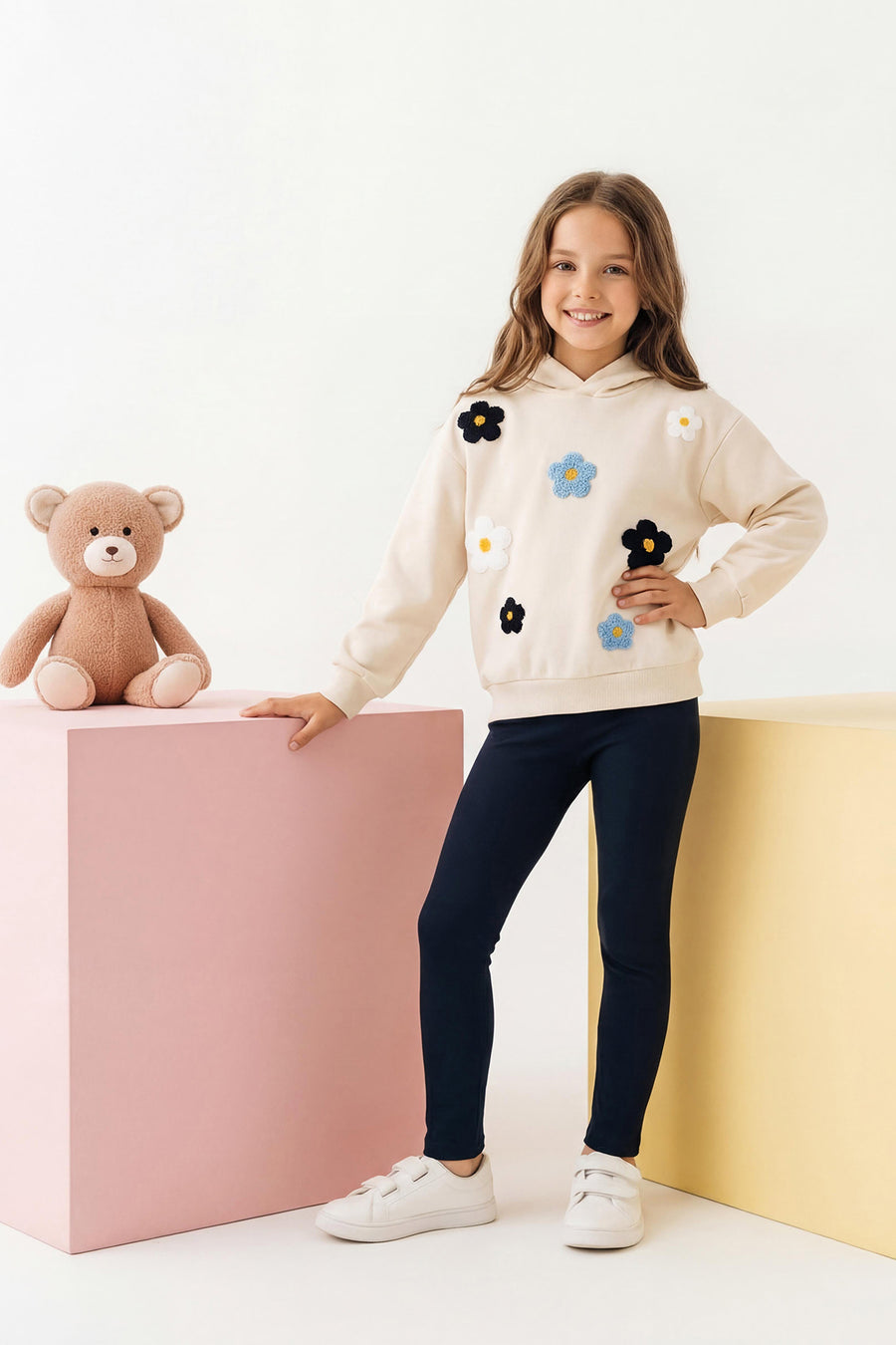 Girls' Ecru Hooded Fleece-Lined Sweatshirt & Leggings Set