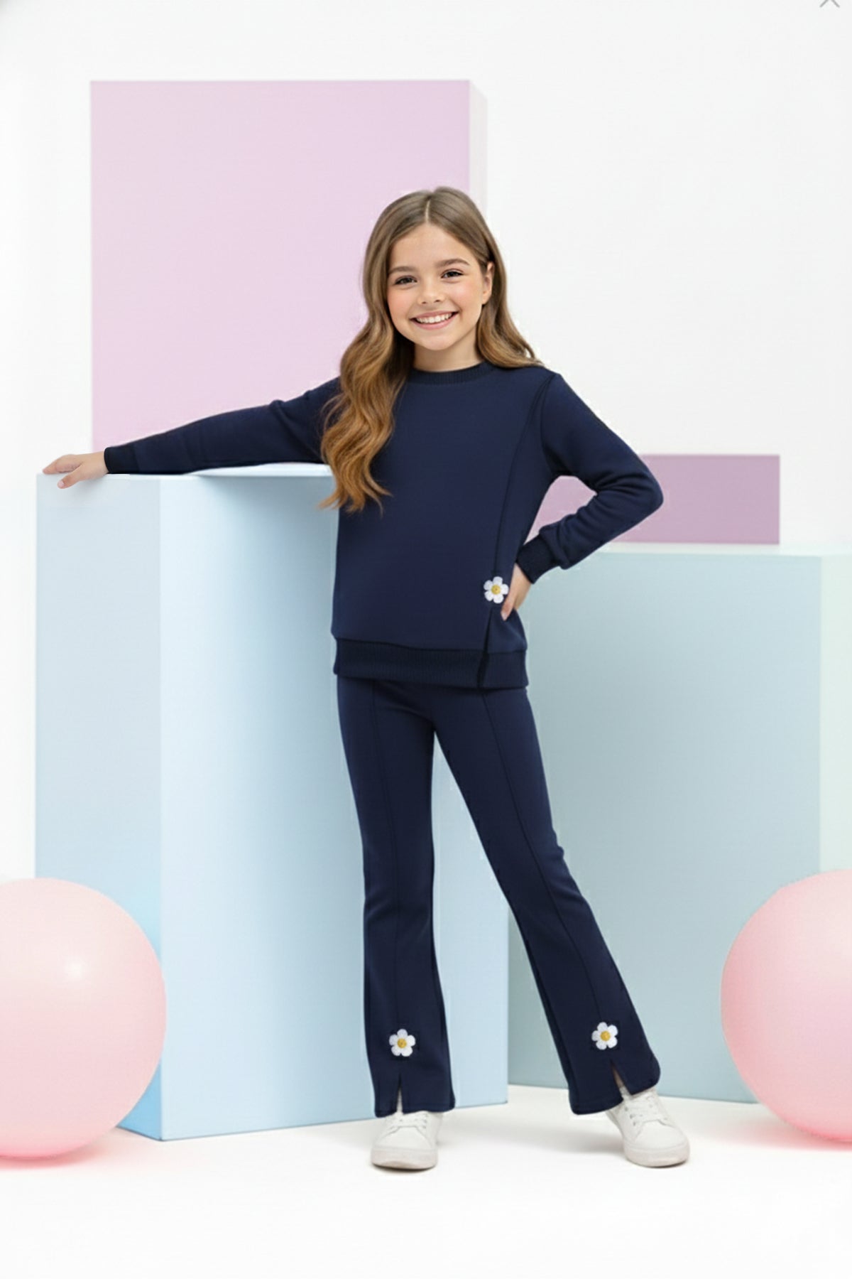 Girls' Ecru Floral Cotton Two-Piece Set