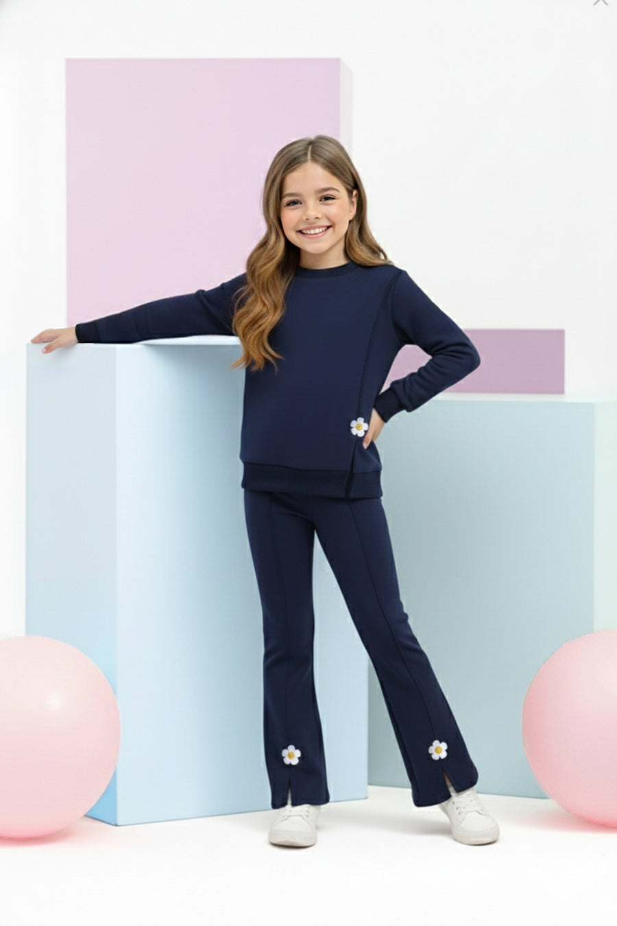 Girls' Ecru Floral Cotton Two-Piece Set