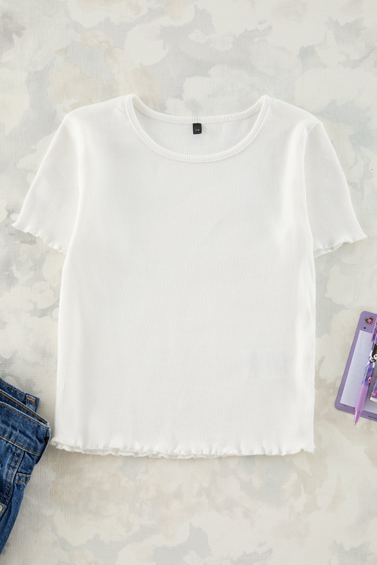 Girls' Basic Ribbed Cotton T-Shirt