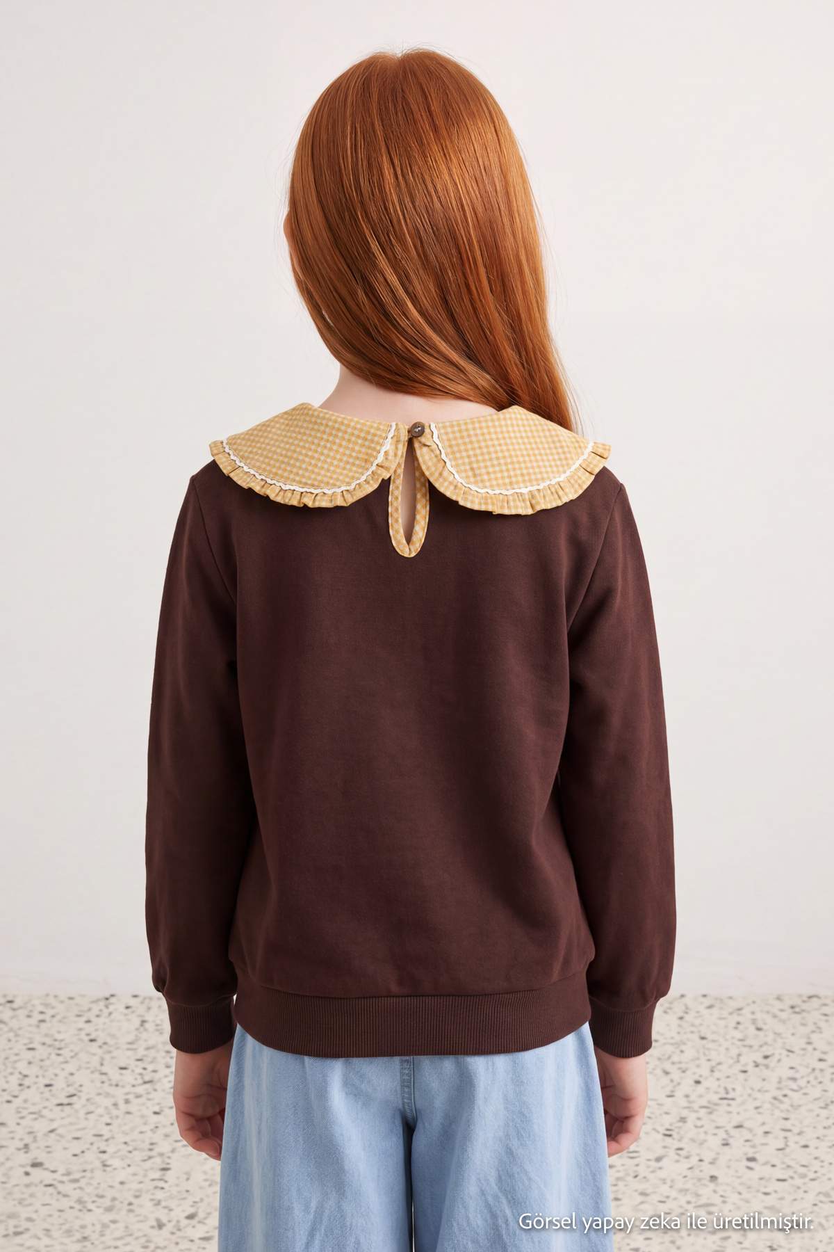 Girls' Brown Peter Pan Collar Sweatshirt