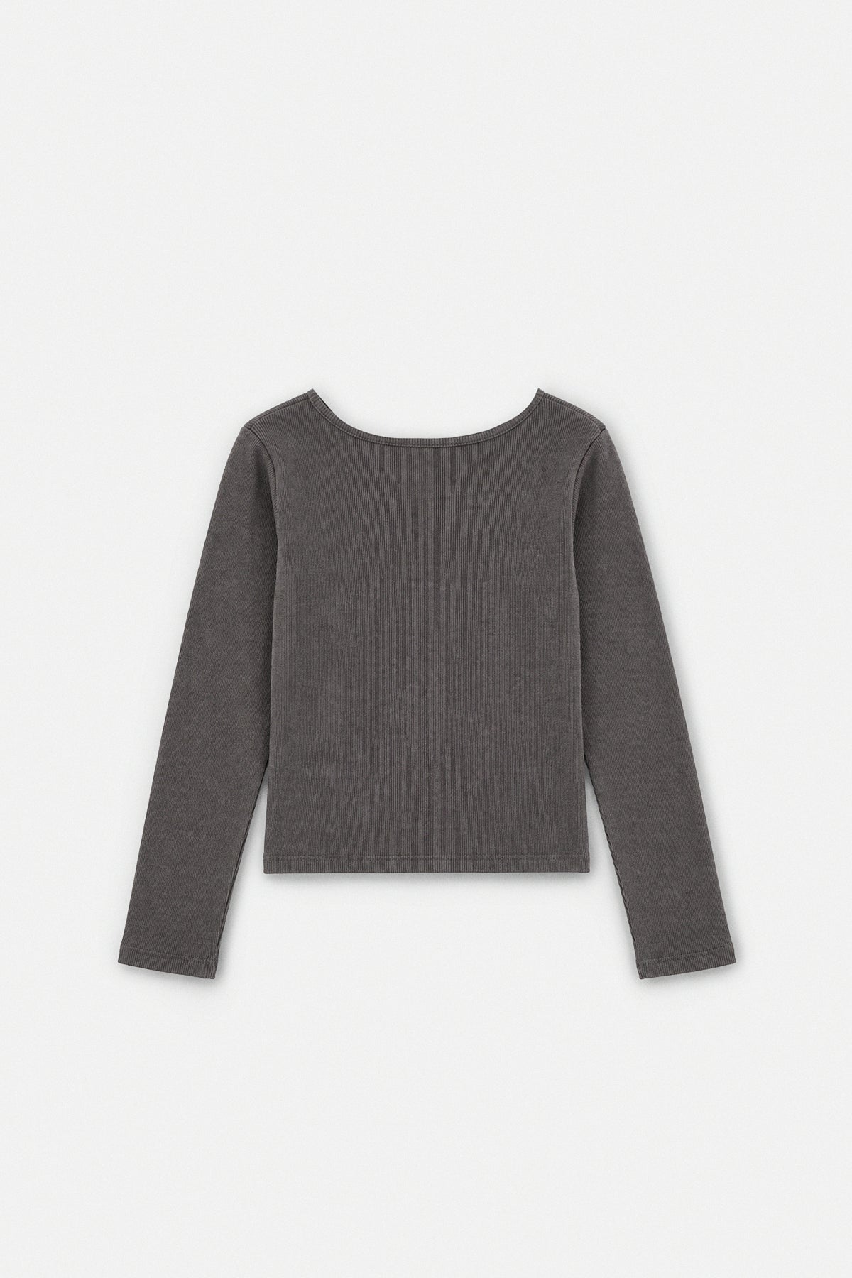 Girls' Anthracite Ribbed Stretch Button-Front Top
