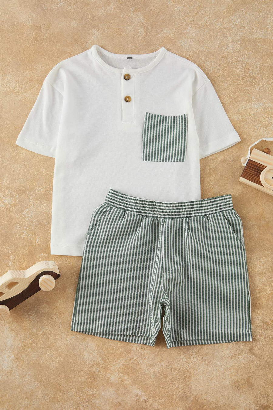 Boys' Stone Striped Pocket T-Shirt & Shorts Set