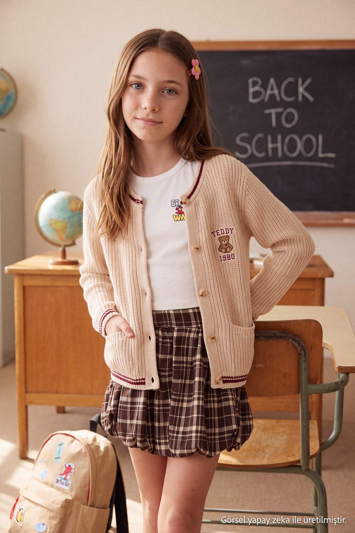 Girls' Stone Embroidered Knit Cardigan