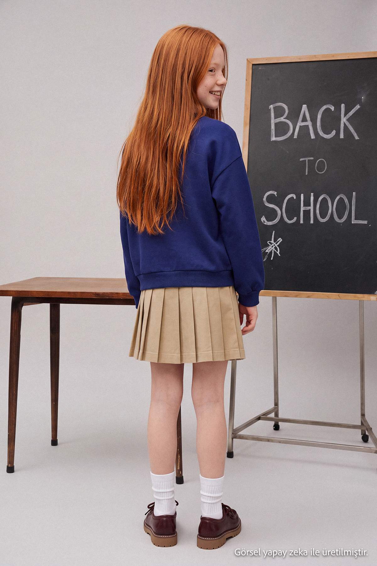 Girls' Navy Patch-Detail Crew-Neck Sweatshirt