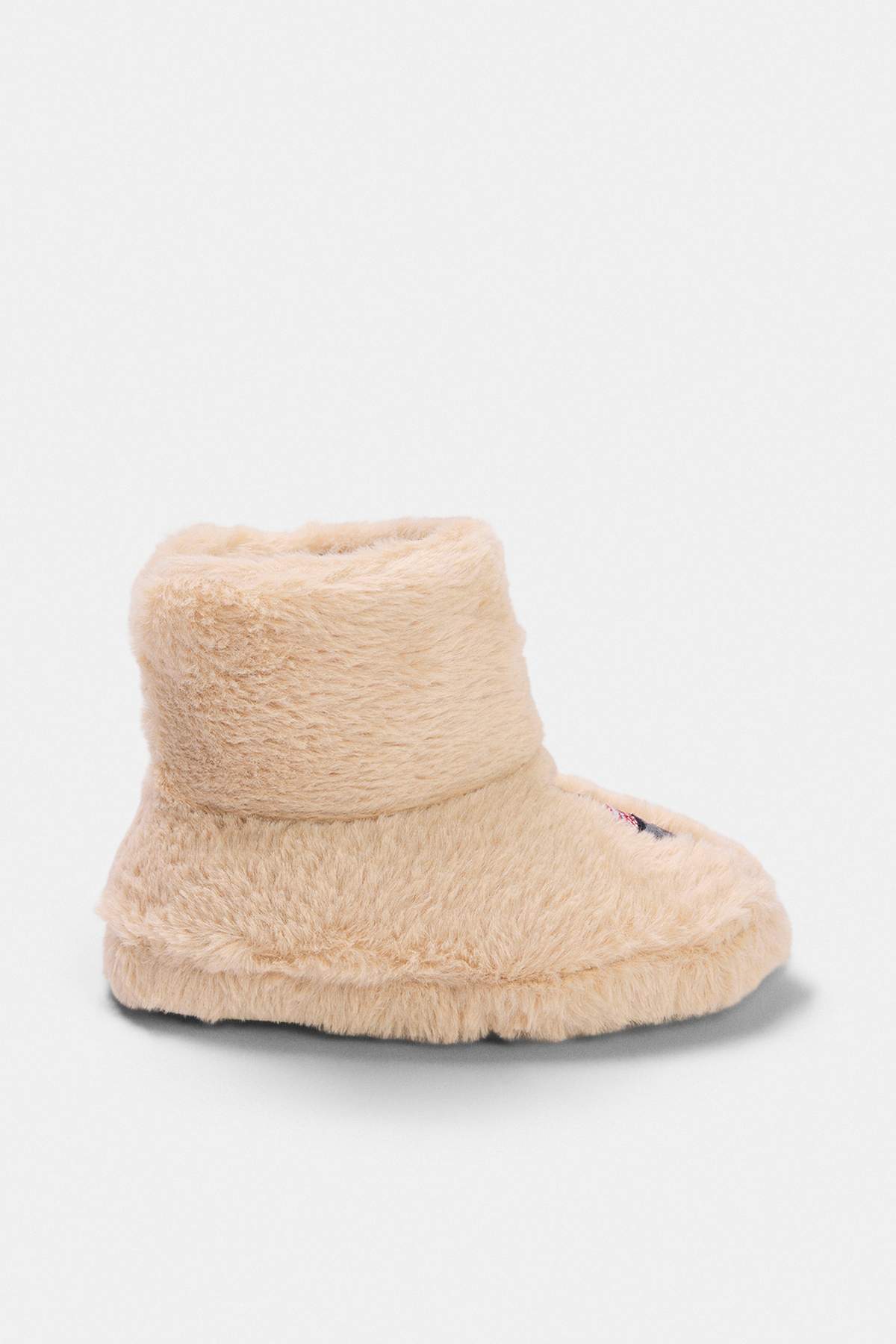 Kids' Ecru Embroidered Plush Slipper Boots