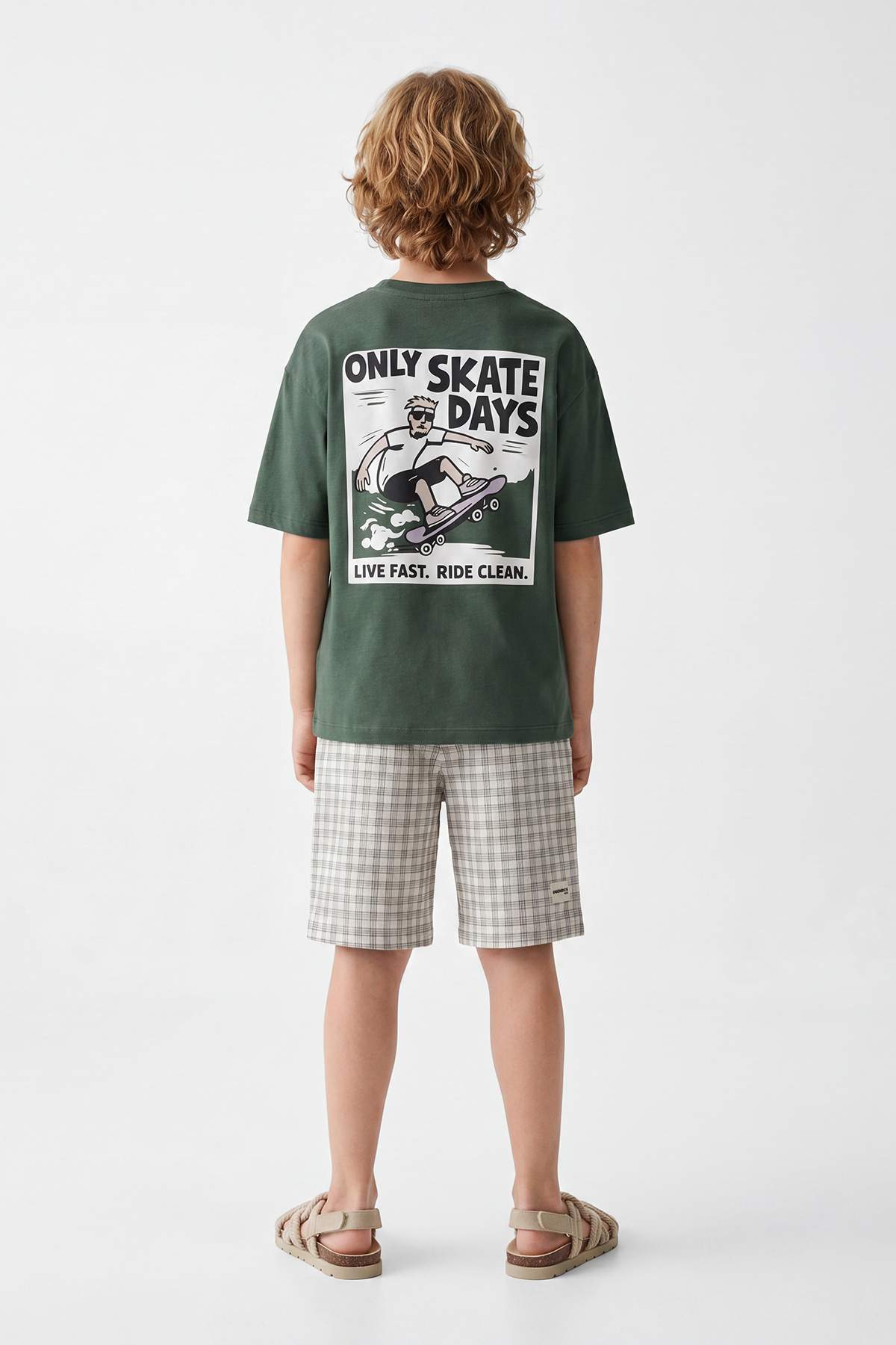 Boys' Green Plain T-Shirt