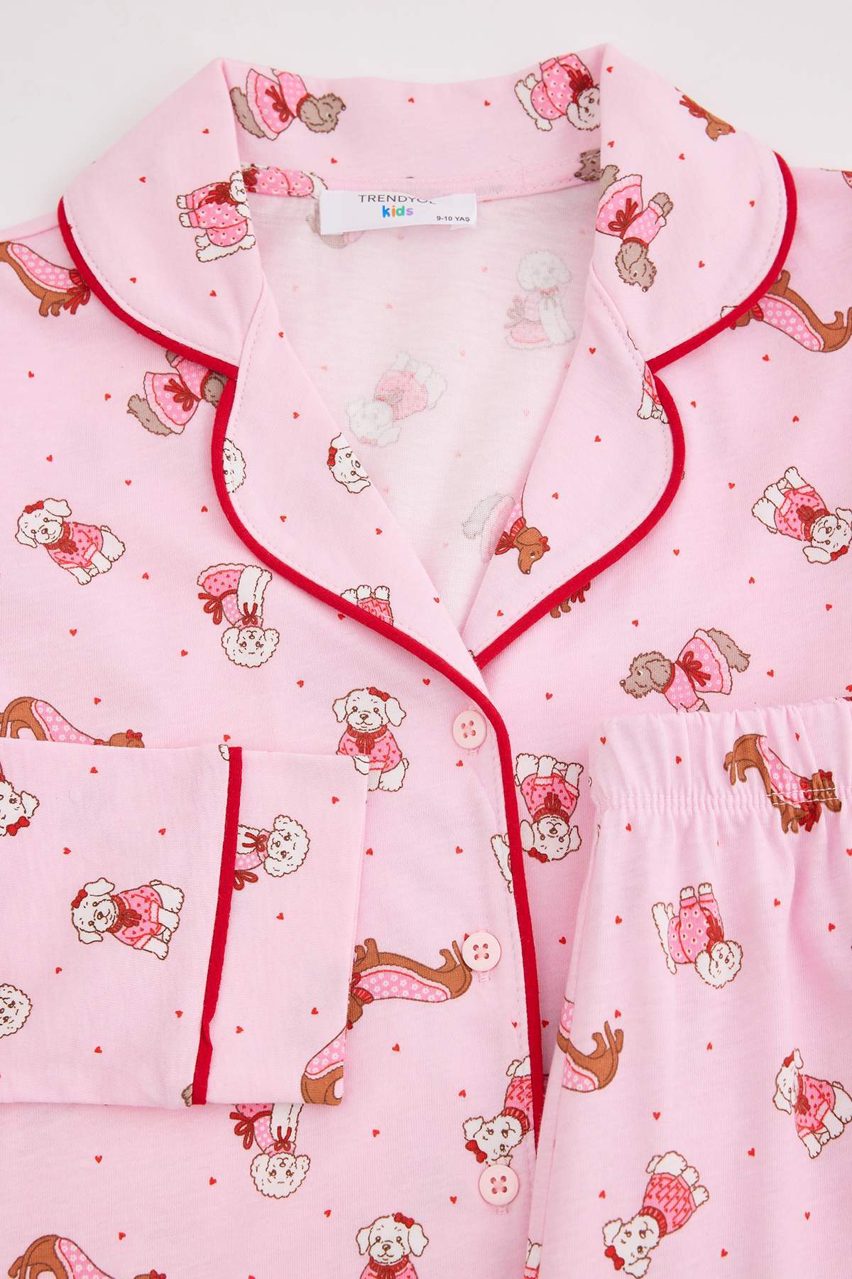 Girls' Pink Printed Button-Up Pyjama Set