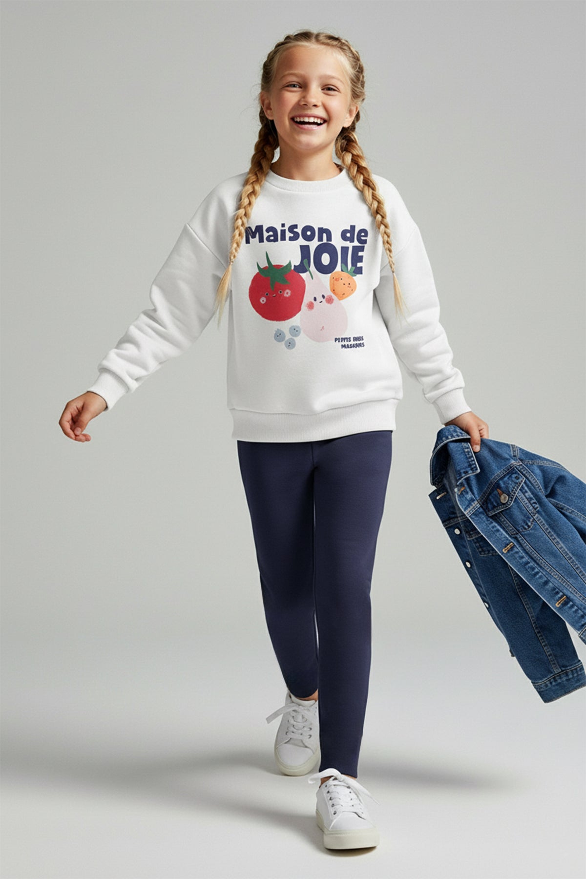 Girls' Ecru Slogan Crew-Neck Two-Piece Set