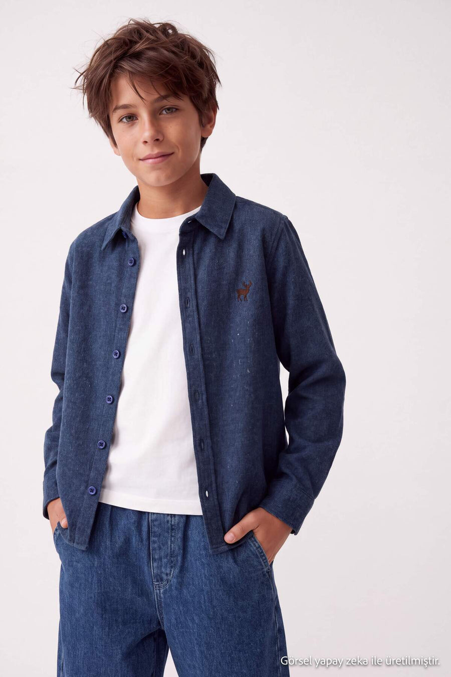 Boys' Navy Long-Sleeve Flannel Shirt