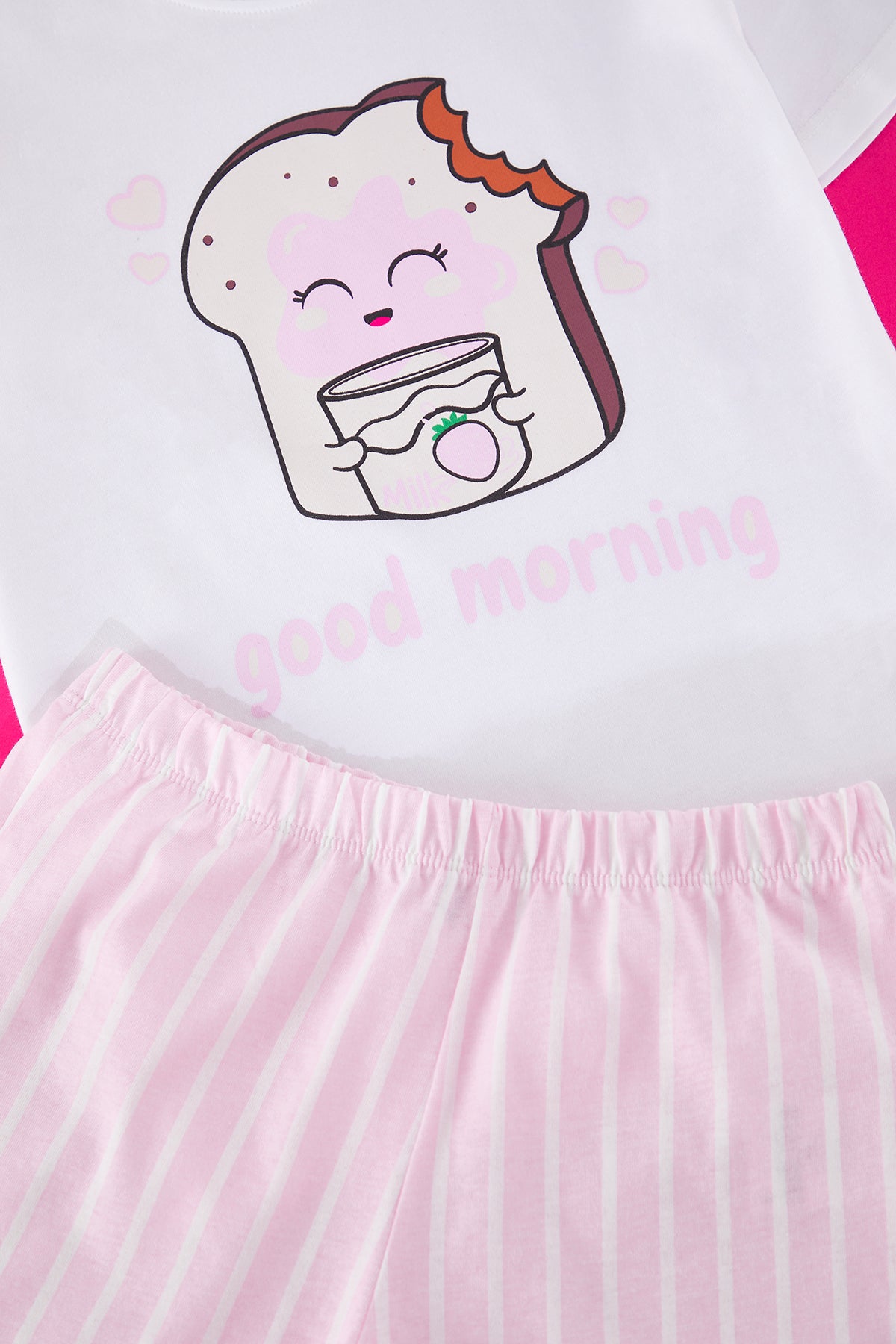 Girls' Pink Striped Cotton Mini Me Short-Sleeve Pyjama Set