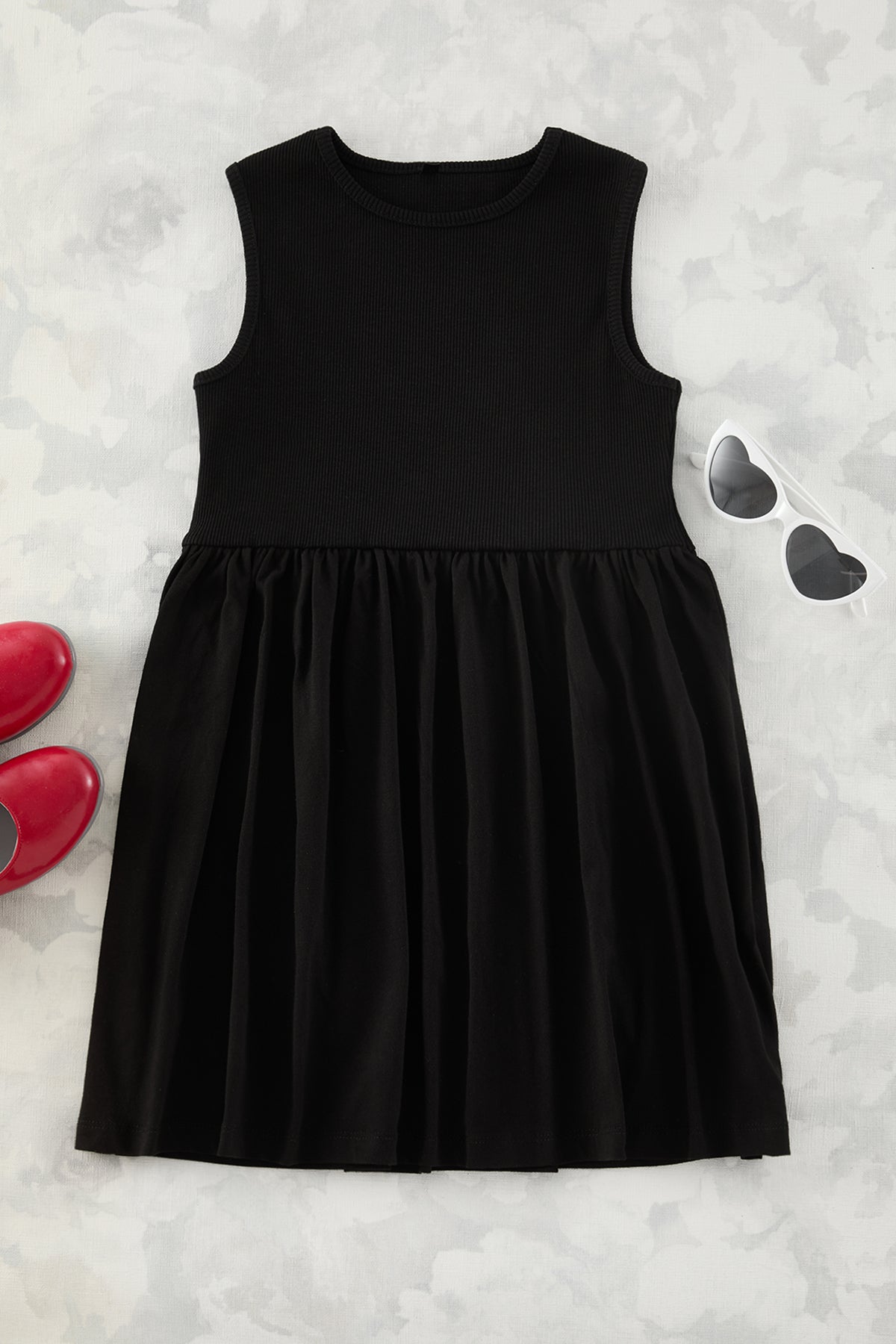 Girls' Black Sleeveless Basic Jersey Dress