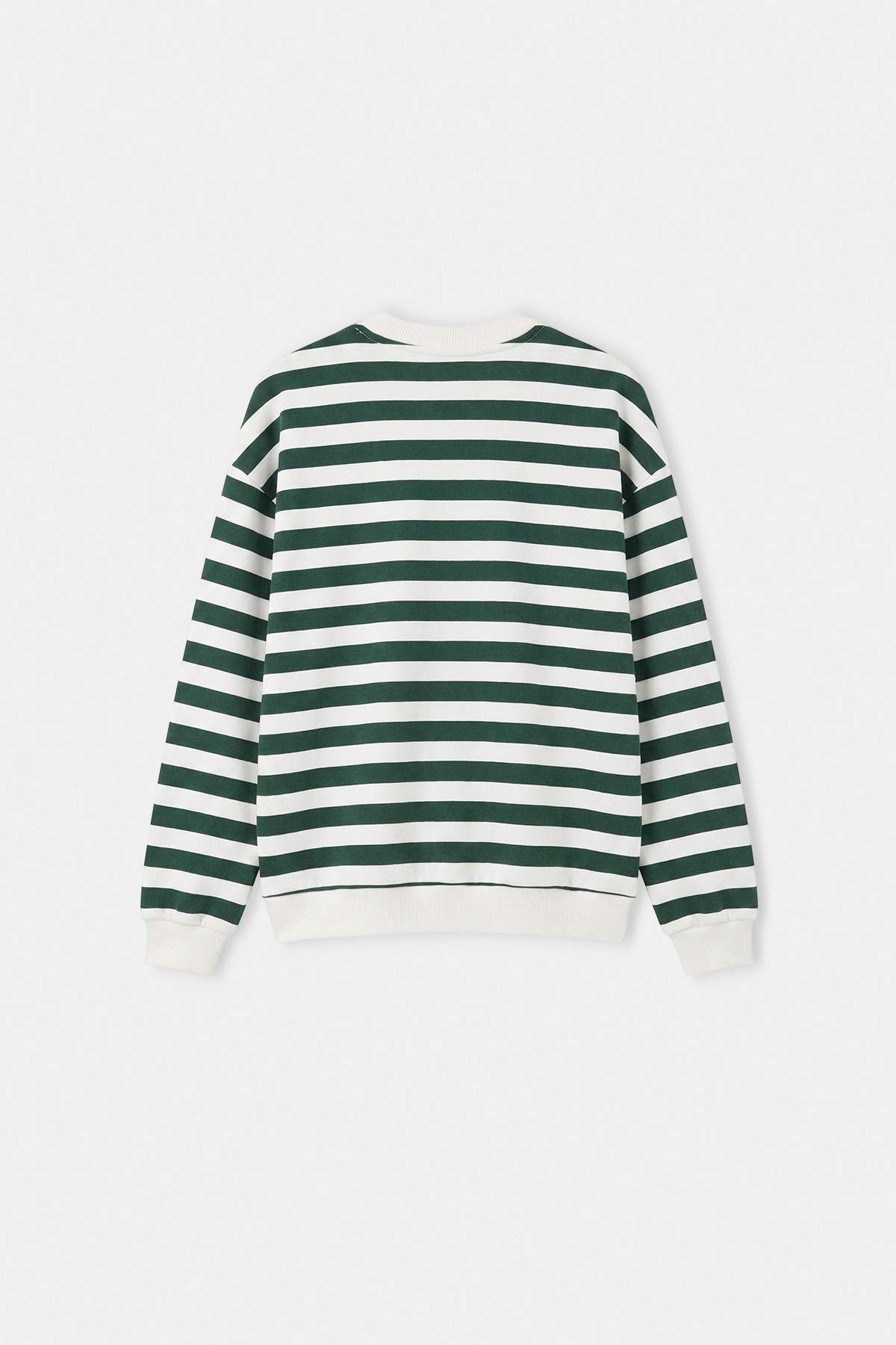 Boys' Green Striped Embroidered Thick Sweatshirt