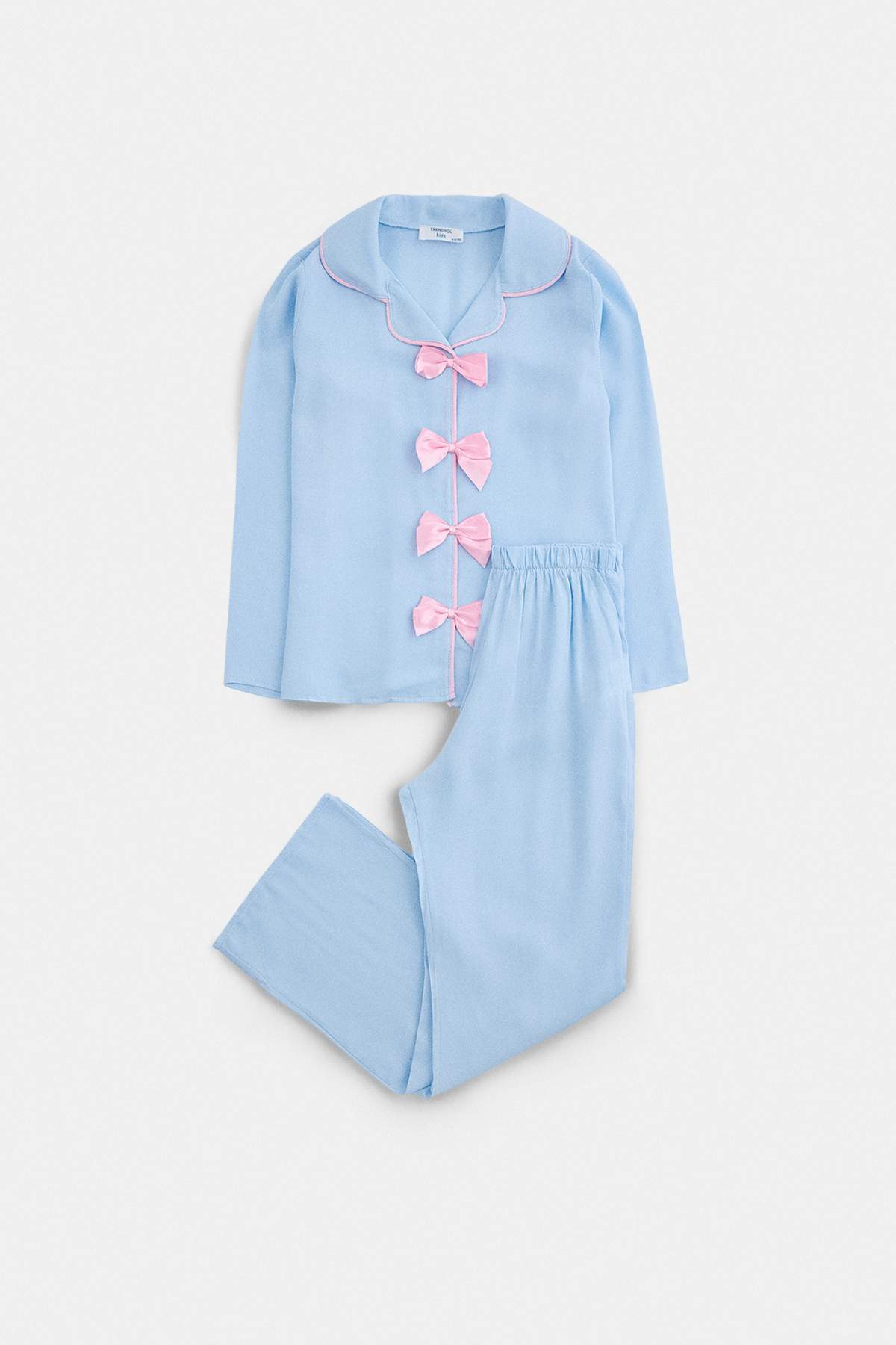 Girls' Blue Bow Button-Up Pyjama Set