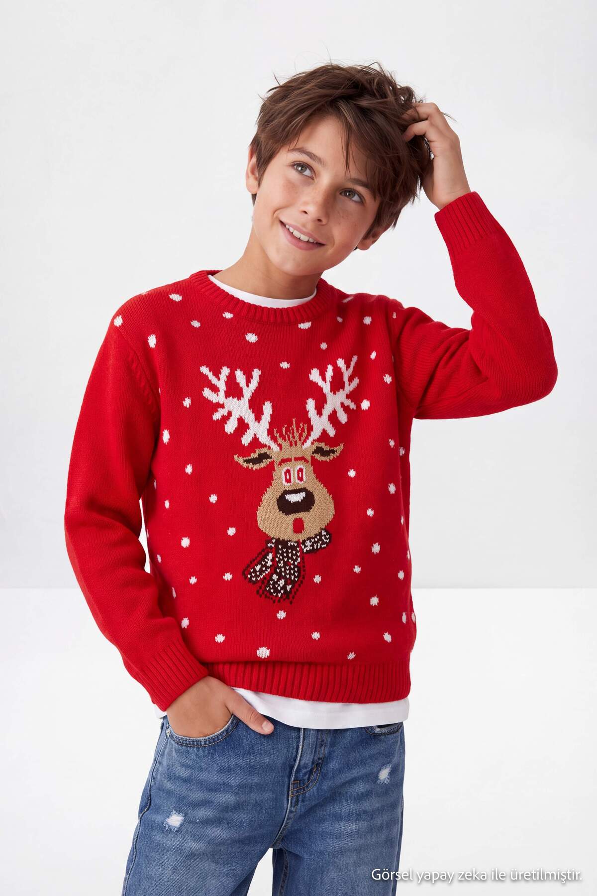 Boys' Red Reindeer Snowflake Jumper
