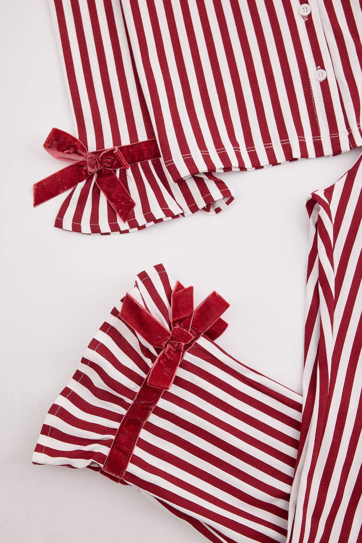 Girls' Burgundy Striped Bow Pyjama Set