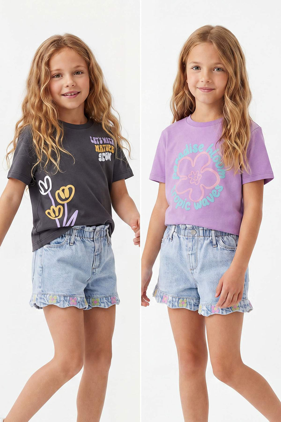 Girls' Lilac & Charcoal T-Shirt 2-Pack