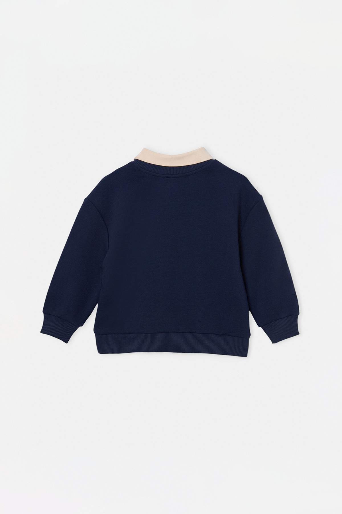 Kids' Navy Embroidered Polo-Collar Fleece-Lined Sweatshirt