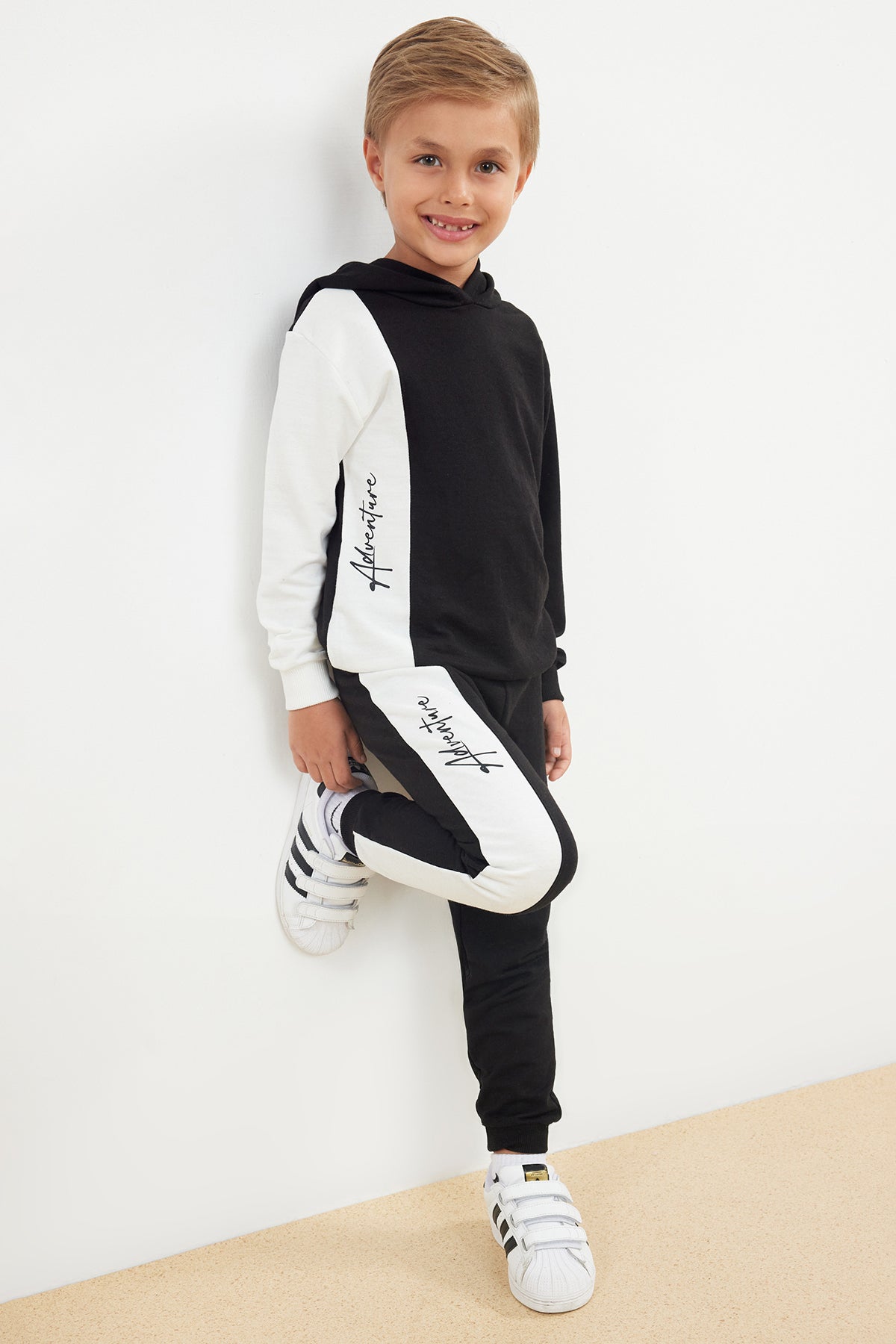 Boys' Black Brushed Hooded Sweatshirt & Jogger Set