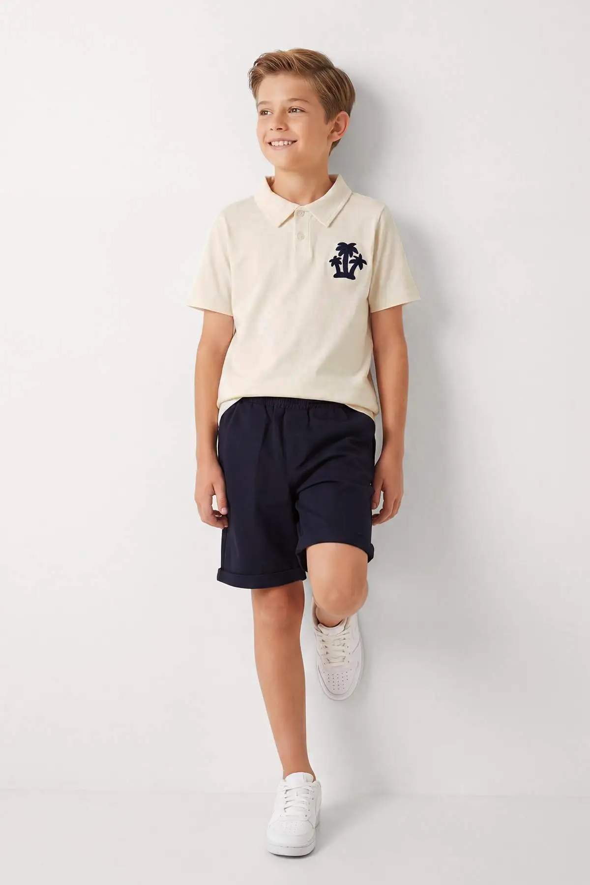 Boys' Green Embroidered Cotton Polo Short-Sleeve Set