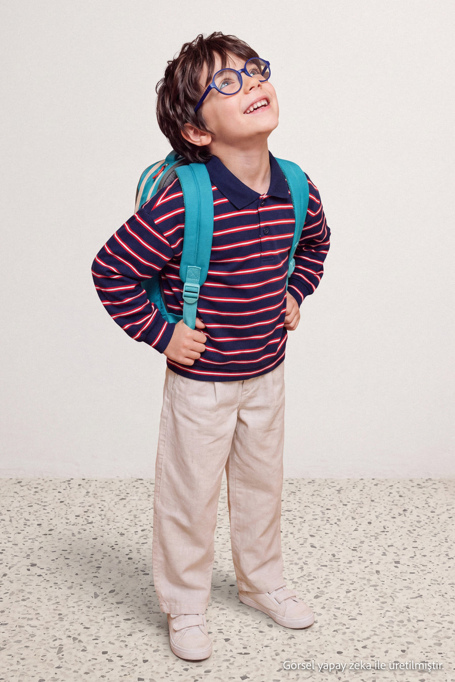 Boys' Navy Striped Polo Shirt