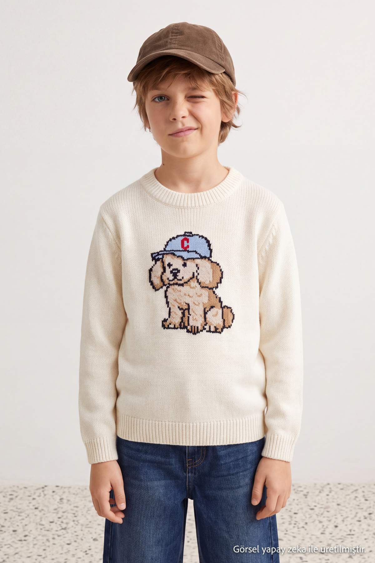 كنزة تريكو منقوشة بياقة دائرية أوف وايت للأطفال