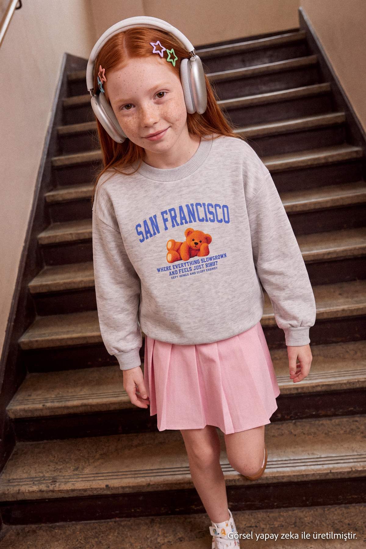 Girls' Snow-Marl Printed Thick Sweatshirt