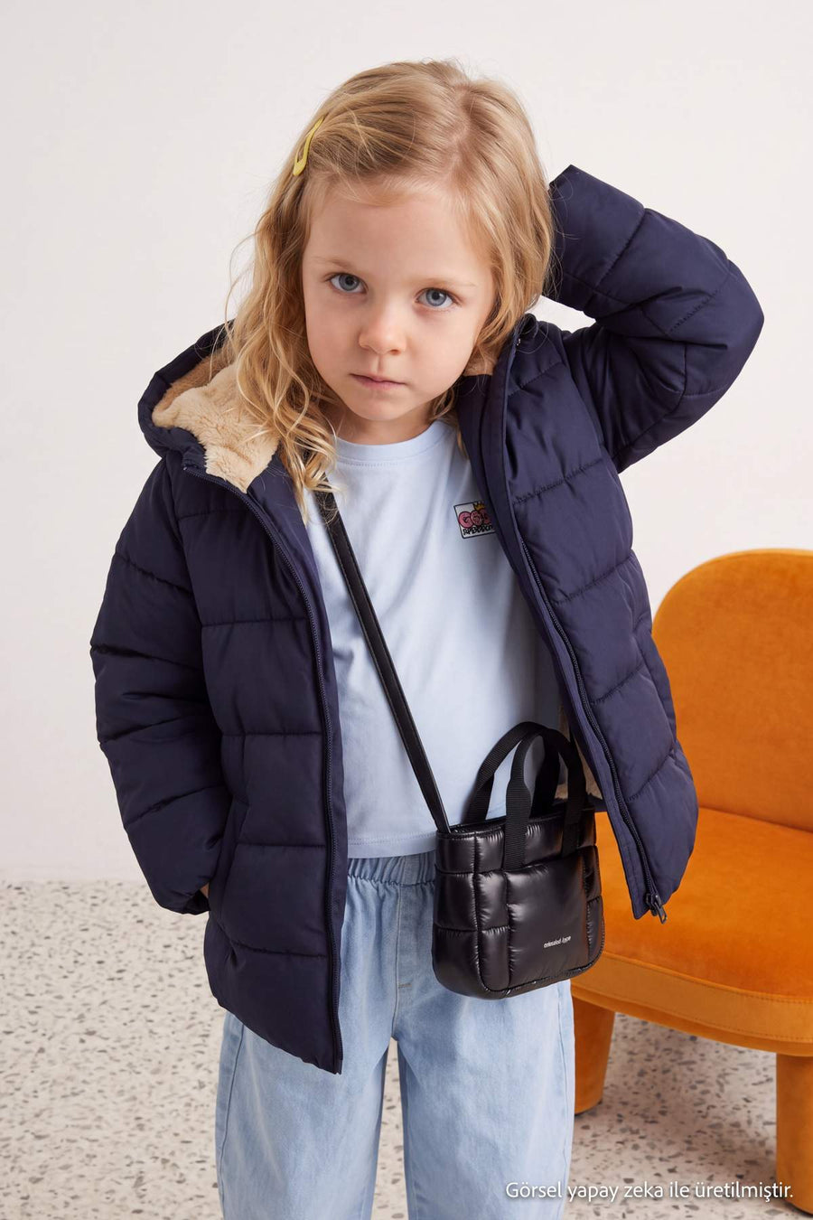 Girls' Navy Hooded Padded Coat