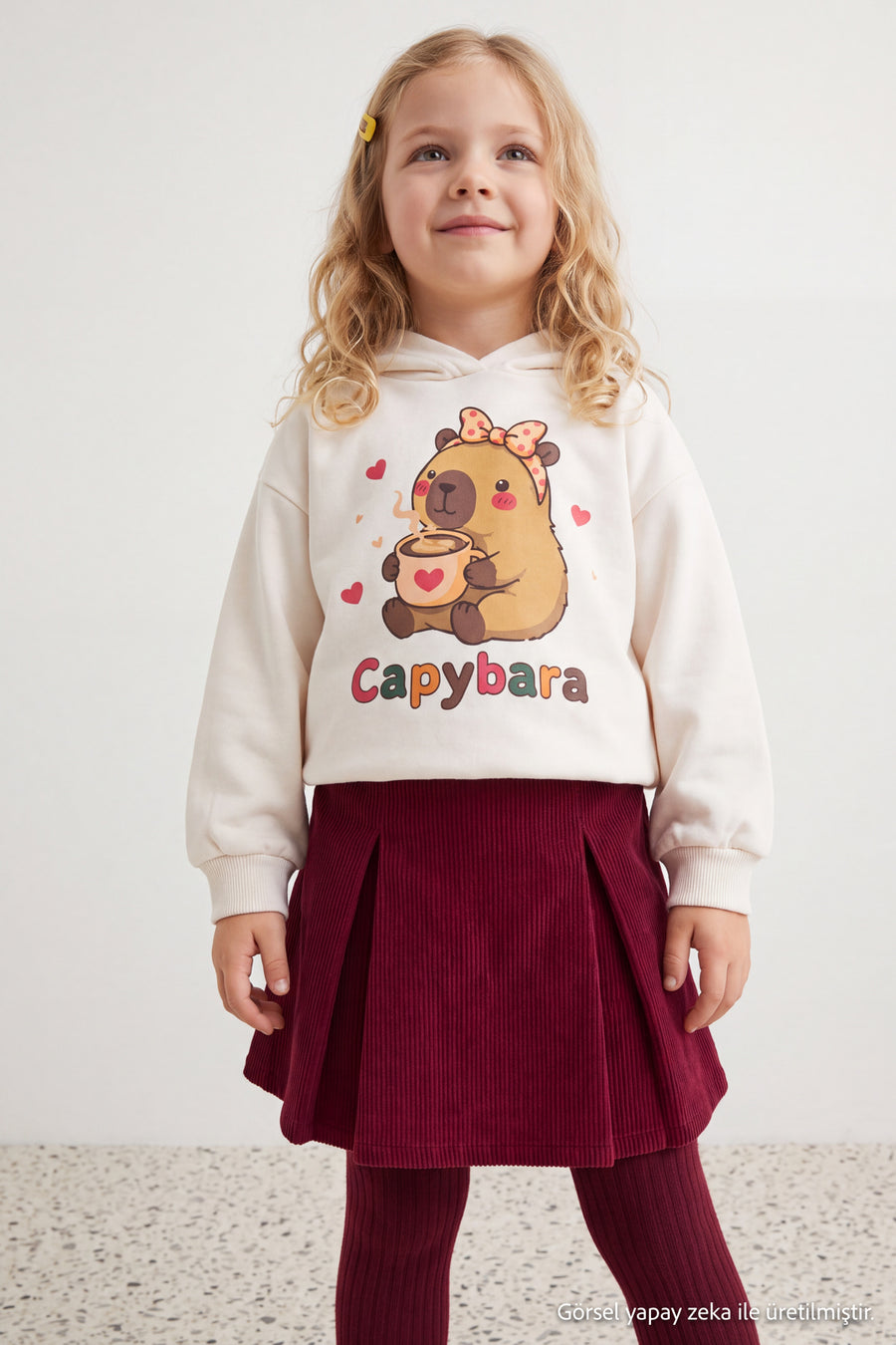 Girls' Burgundy Plain Midi Skirt