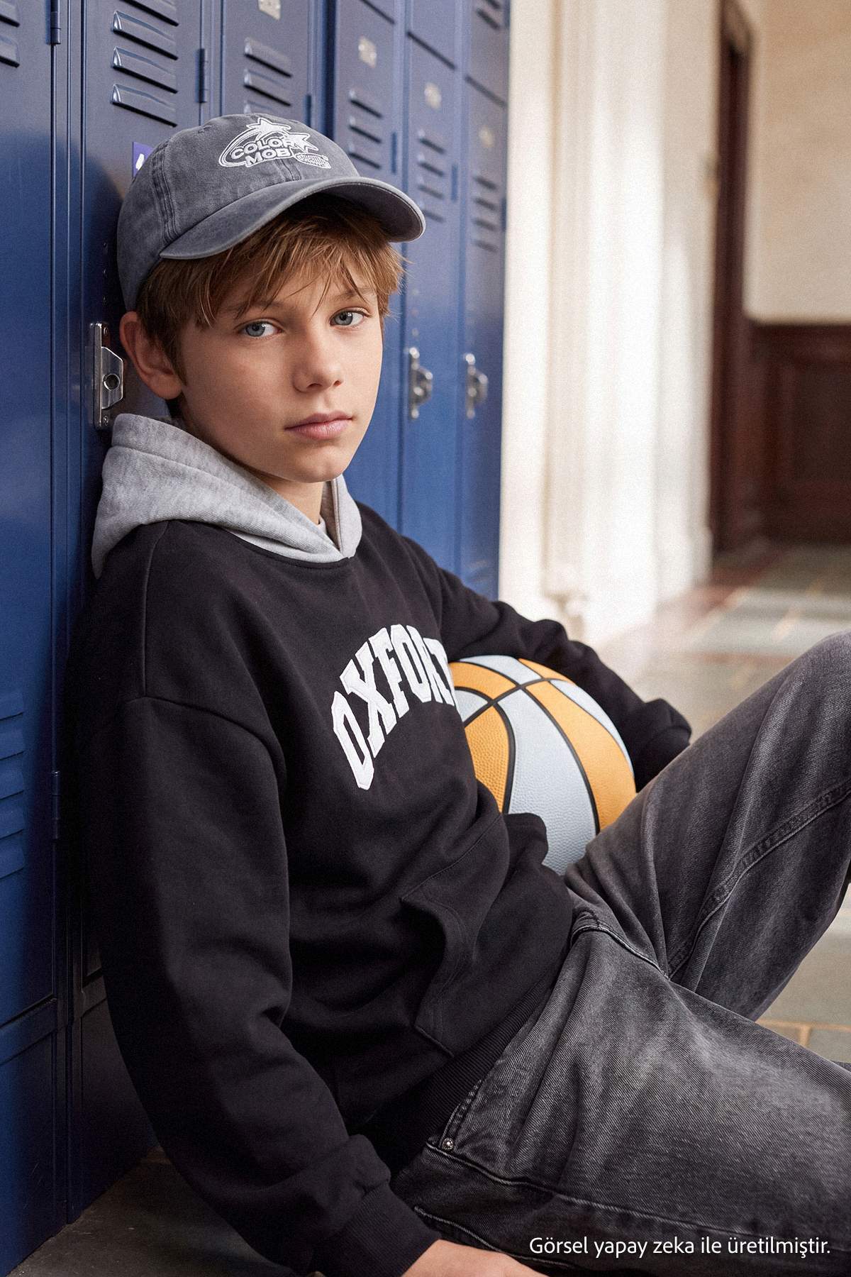 Boys' Black Printed Thick Hoodie