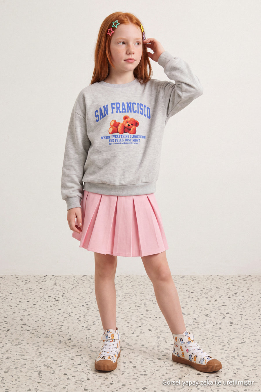 Girls' Snow-Marl Printed Thick Sweatshirt