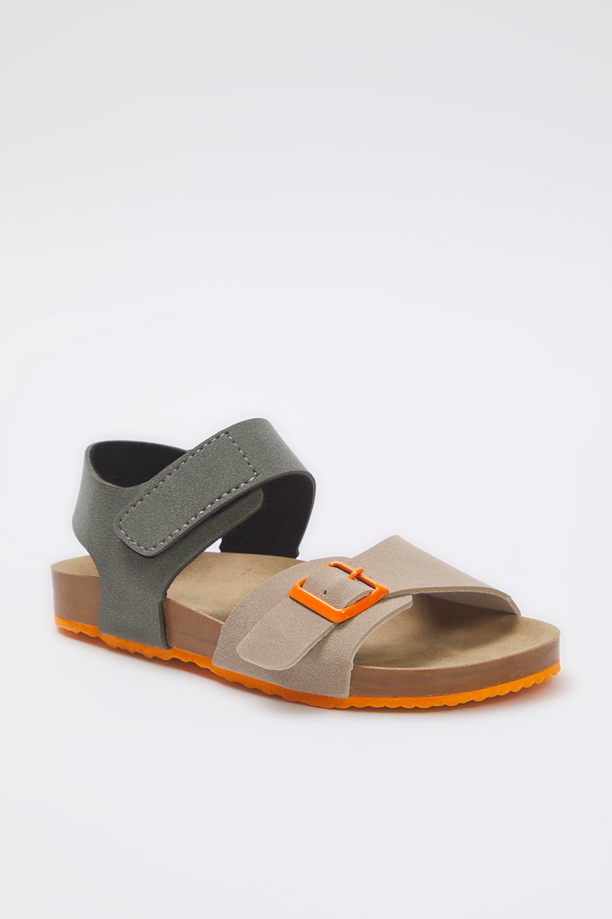 Kids' Beige Nubuck Colour-Block Velcro Sandals