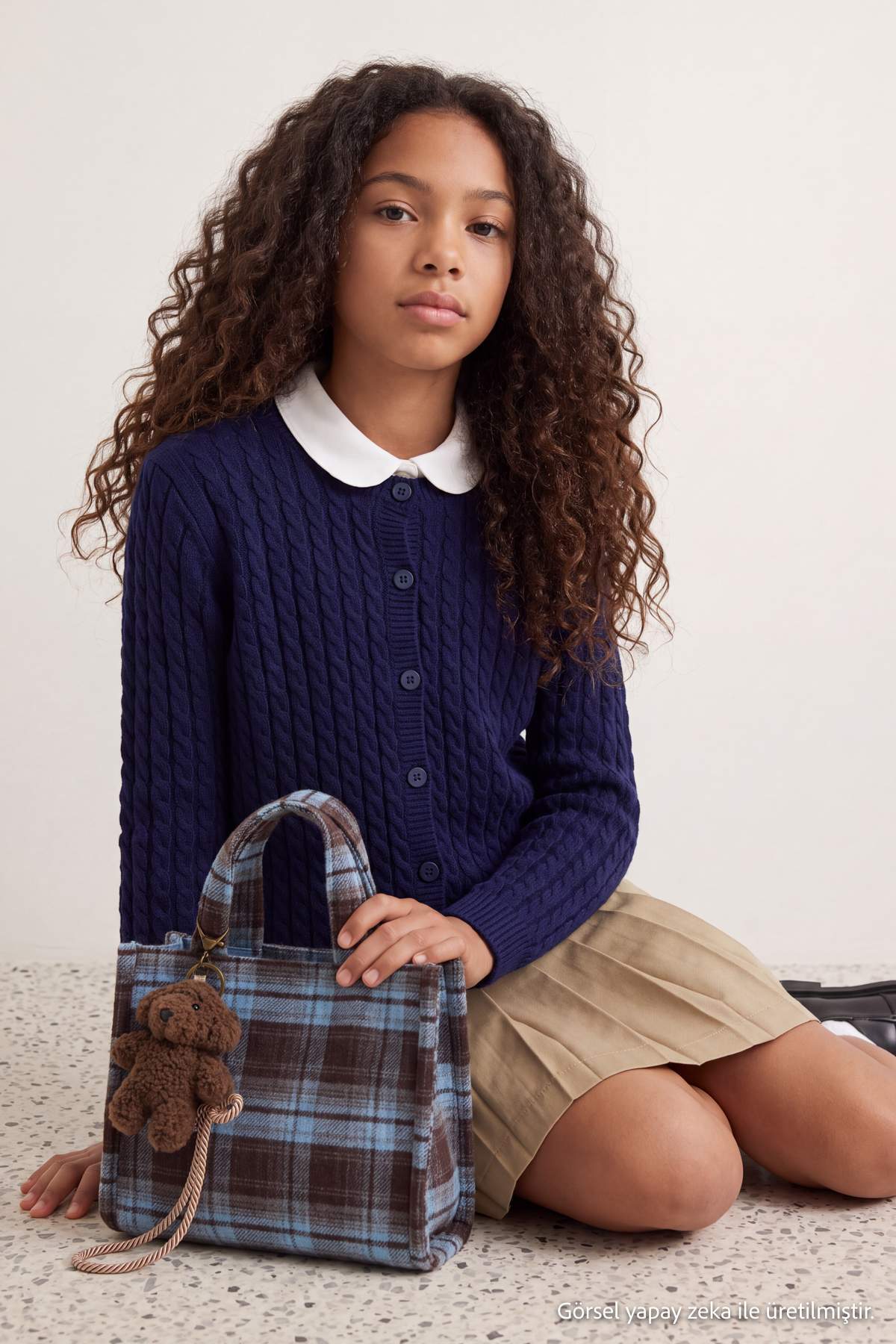Girls' Navy Cable-Knit Cardigan
