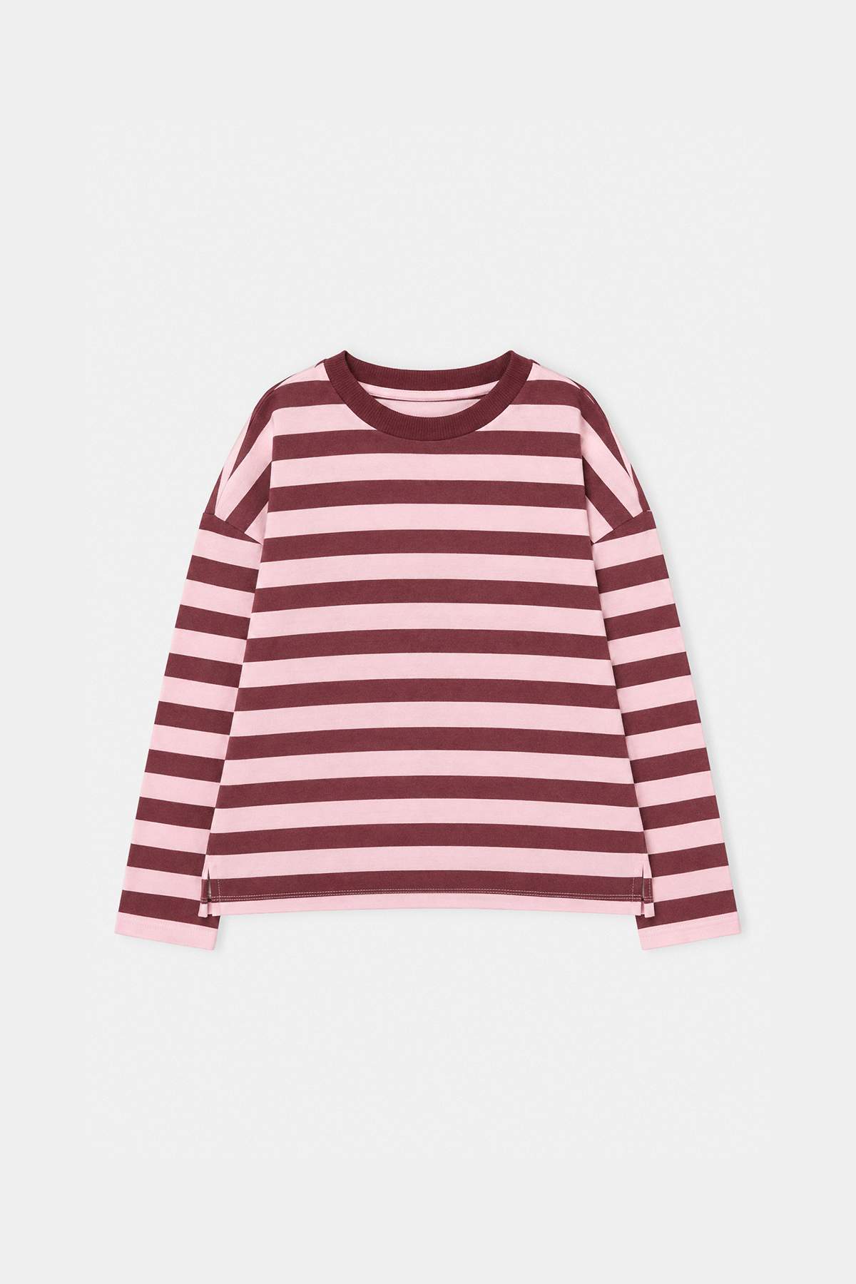 Girls' Burgundy Striped Knit Sweatshirt