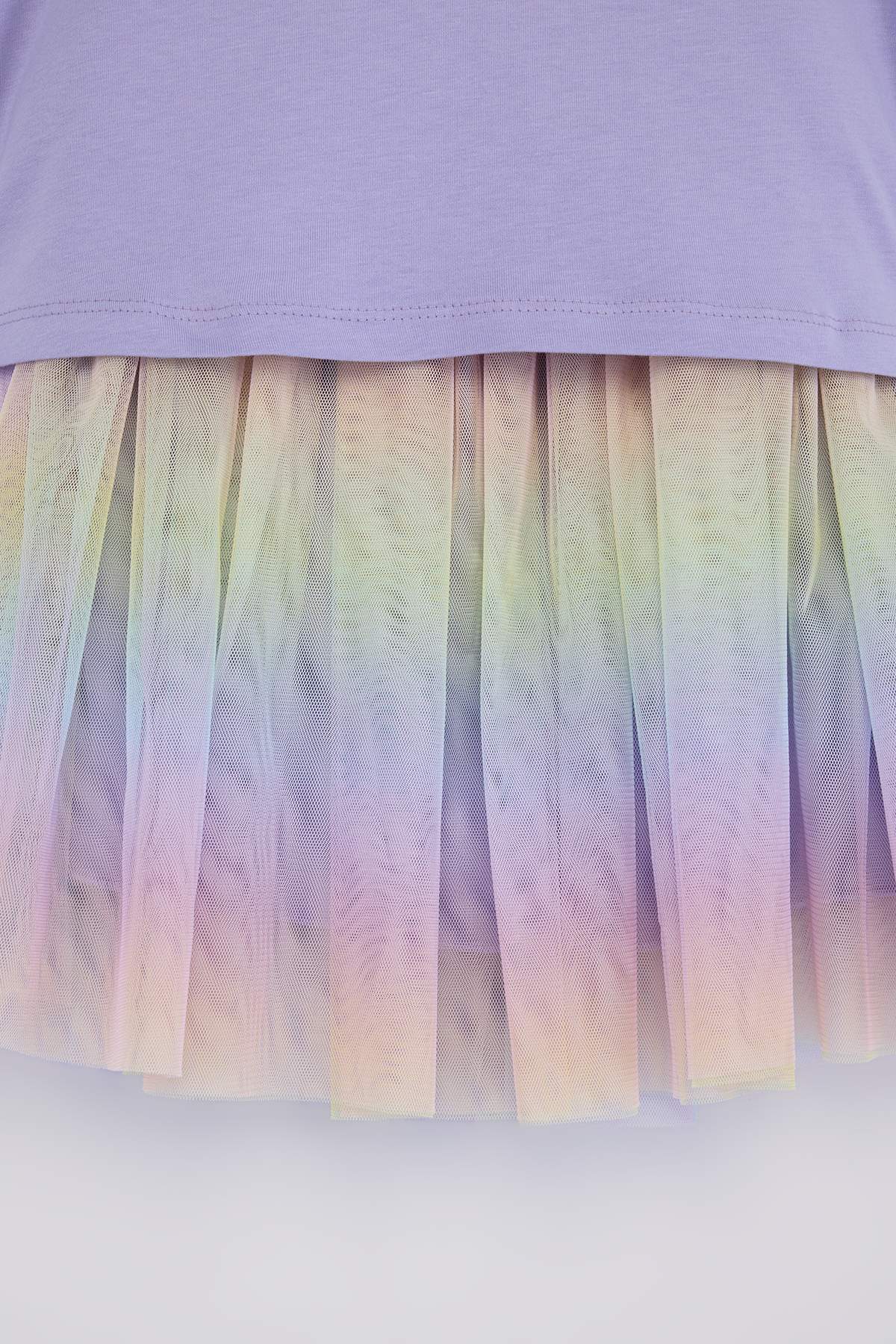 Girls' Lilac T-Shirt & Rainbow Tulle Skirt Set