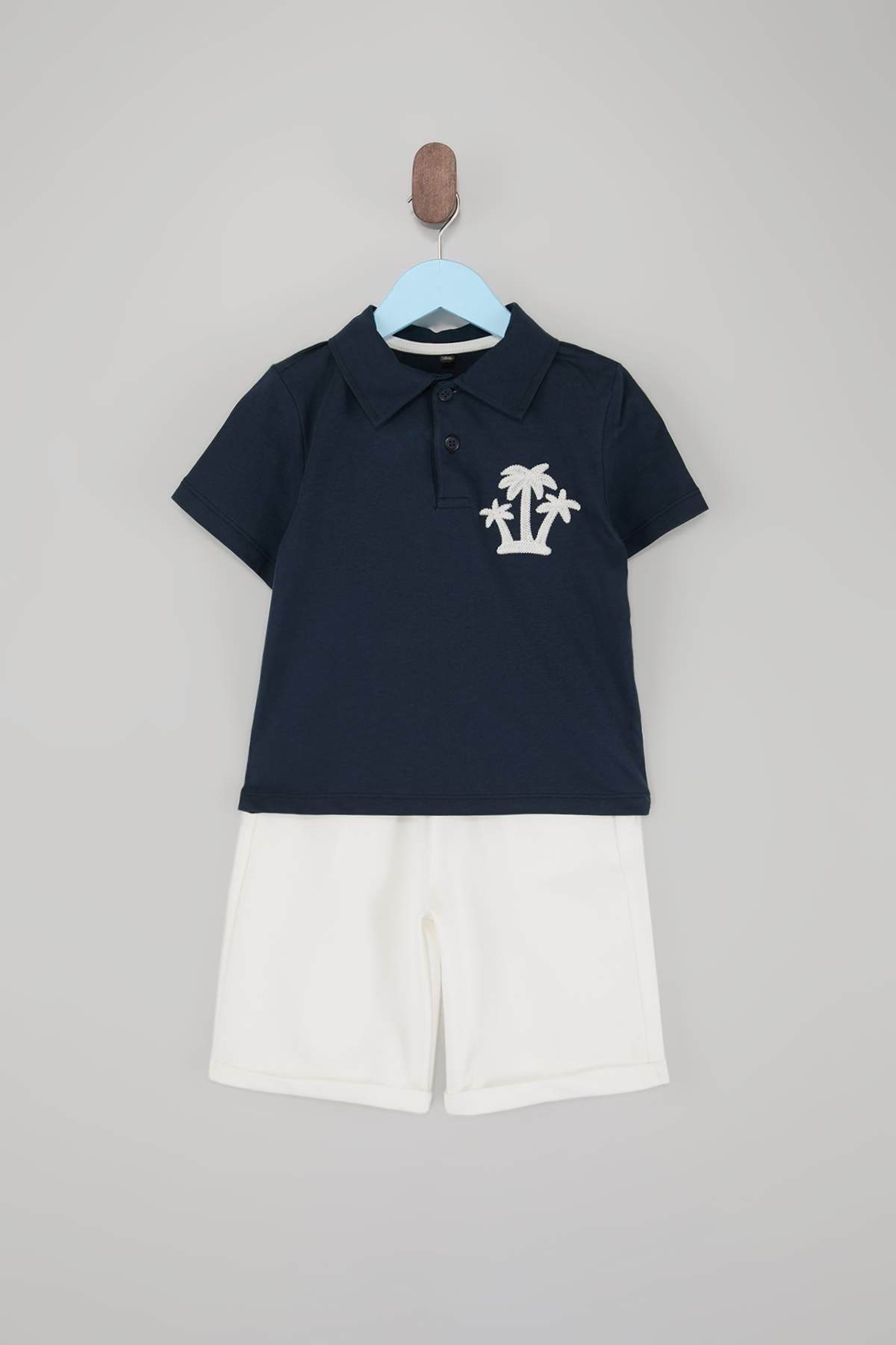 Boys' Green Embroidered Cotton Polo Short-Sleeve Set