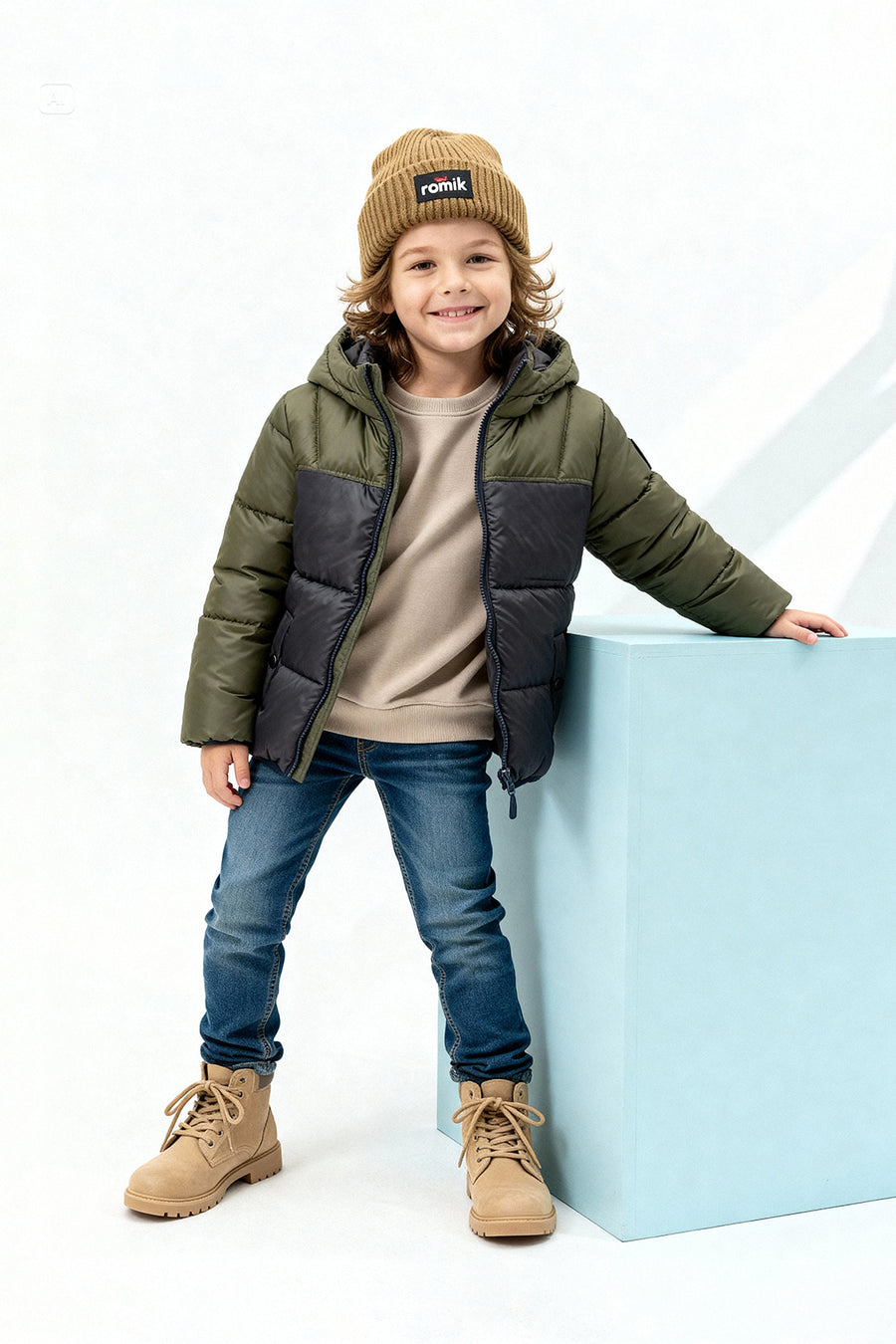 Boys' Khaki Plain Hooded Coat