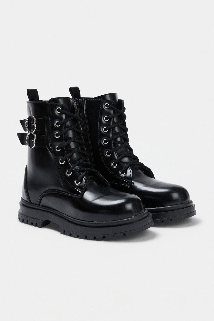 Girls' Black Heart-Buckle Boots