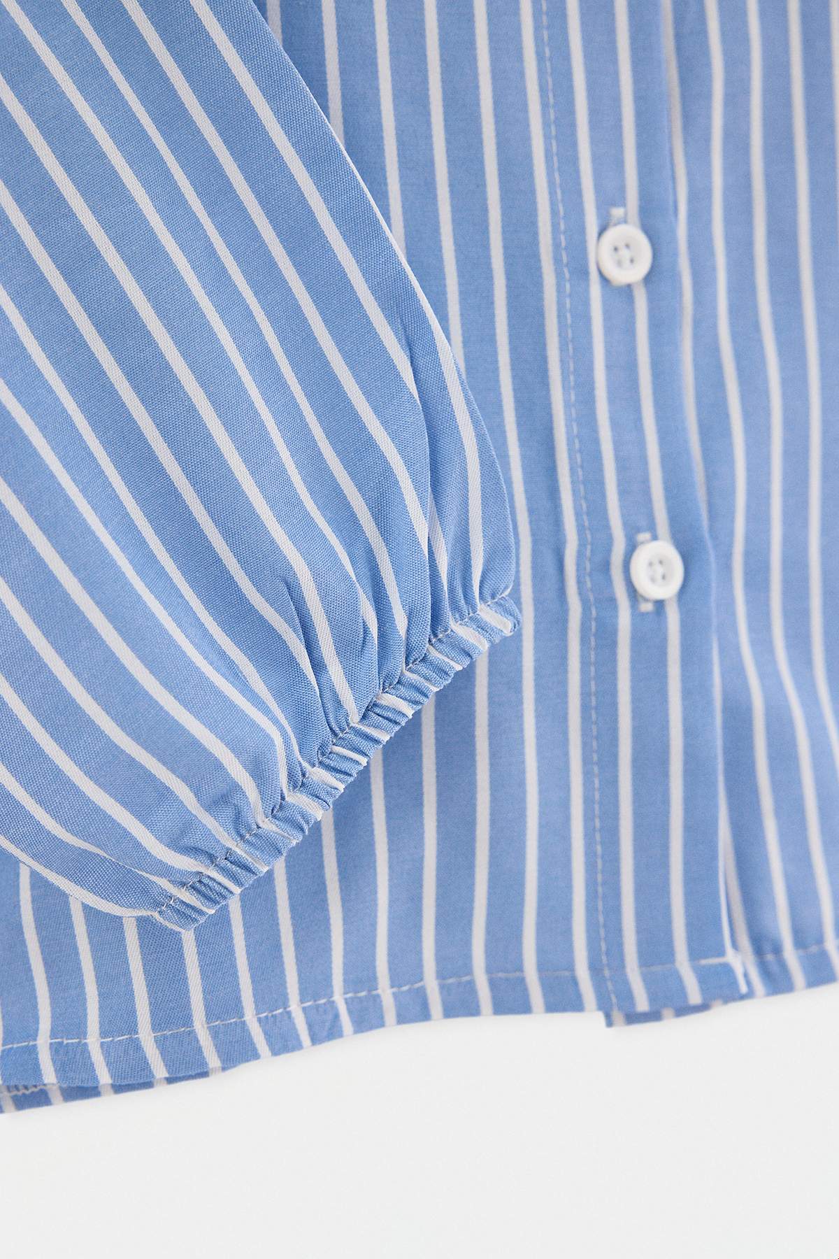 Girls' Blue Striped Bunny-Collar Shirt