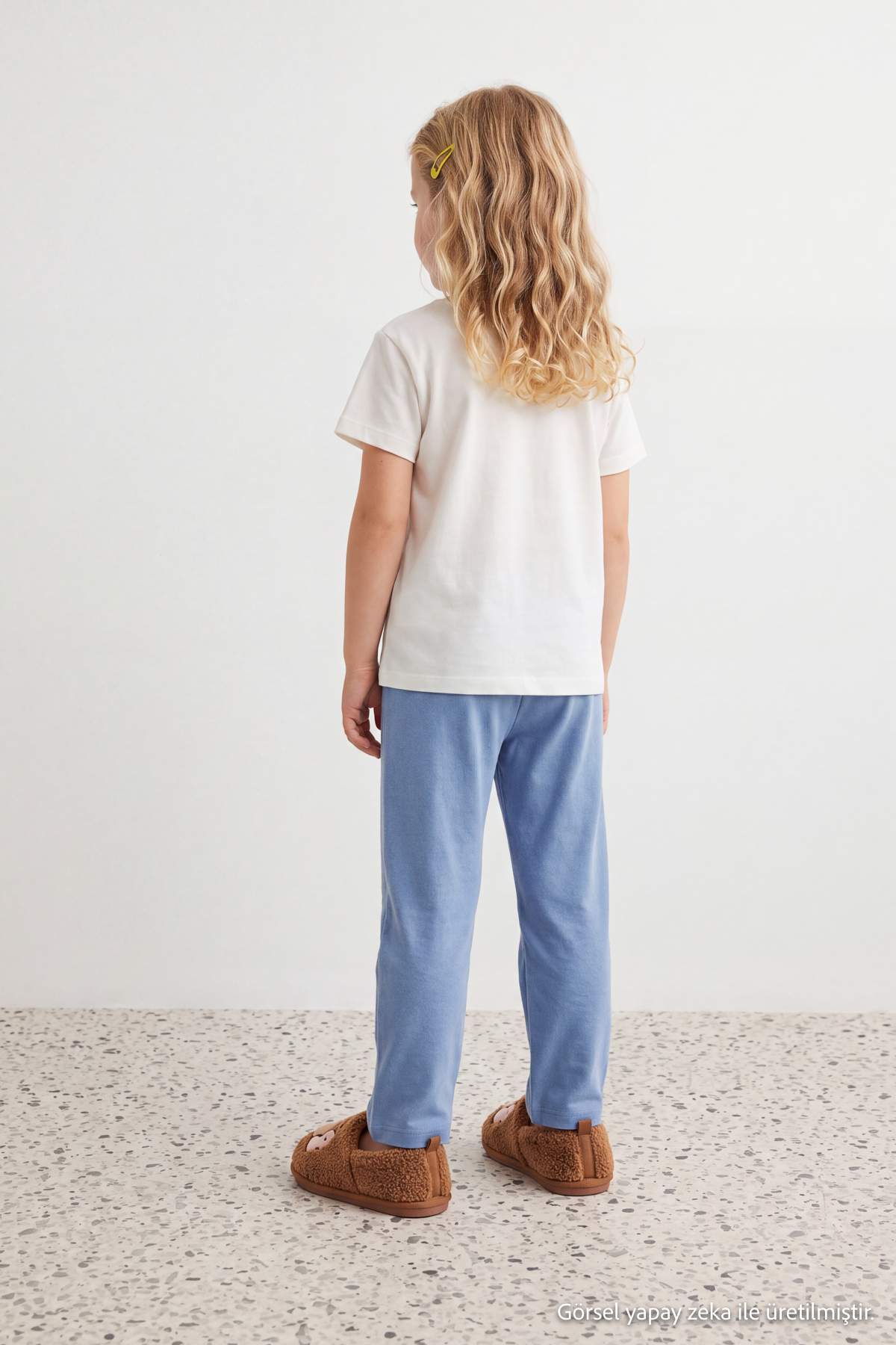 Girls' Ecru Teddy-Print Pyjama Set